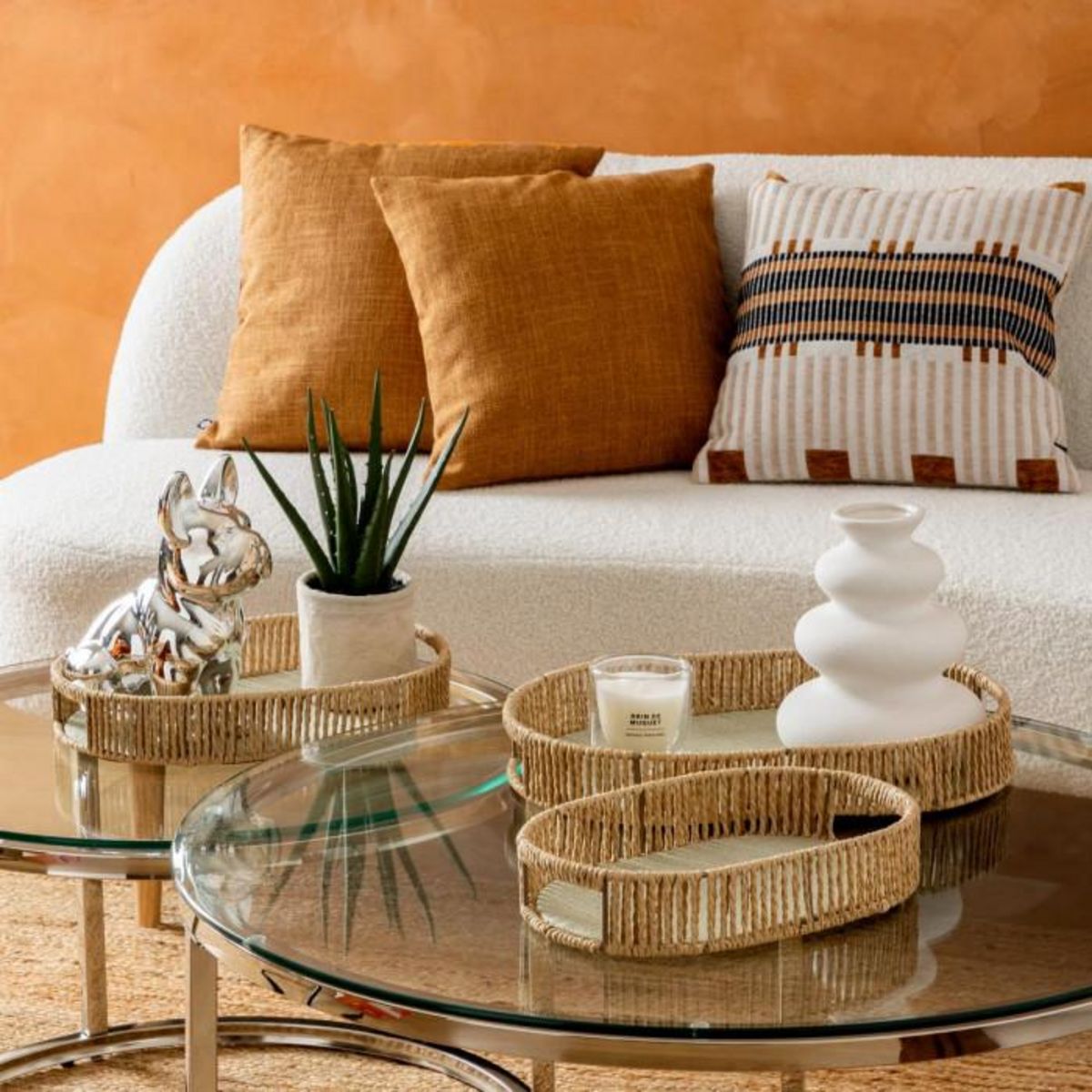 ATMOSPHERA Lot de 3 Plateaux Ovales  Ali  39cm Naturel