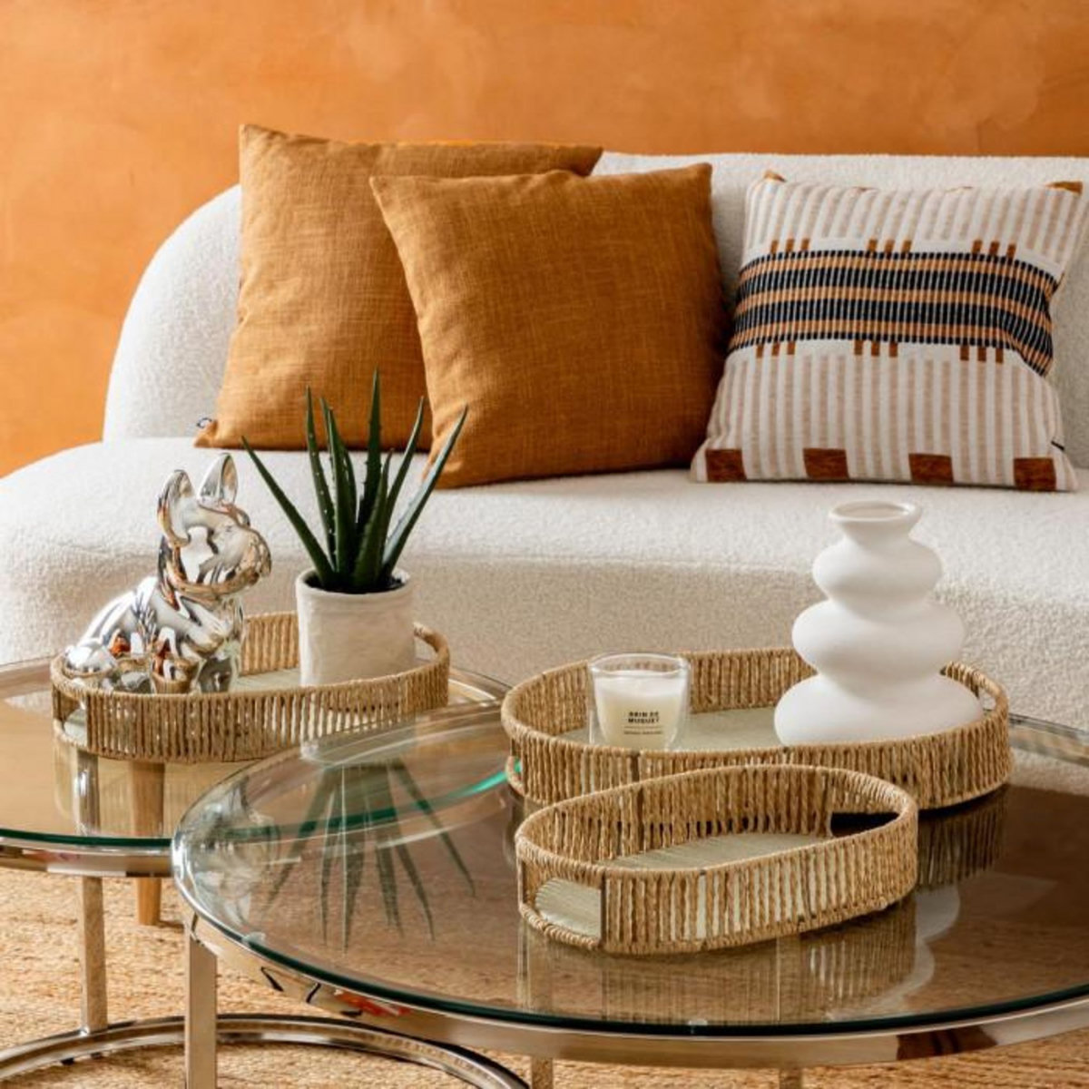 ATMOSPHERA Lot de 3 Plateaux Ovales  Ali  39cm Naturel