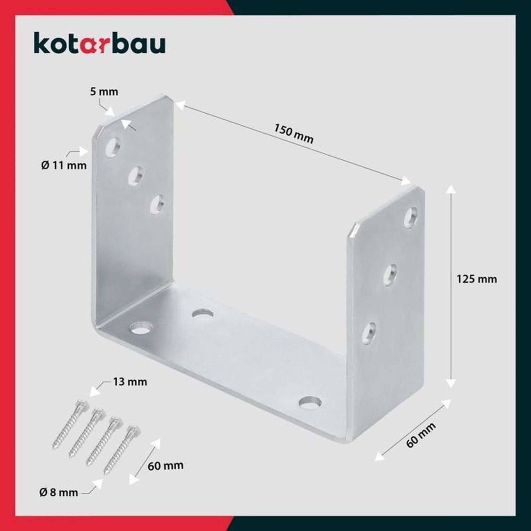 Voir la diapositive 2 : Base de poteau en U à visser 150 mm en acier galvanisé à chaud argent, platine pré-percée pour poteaux de clôture bois, béton, brique et plastique