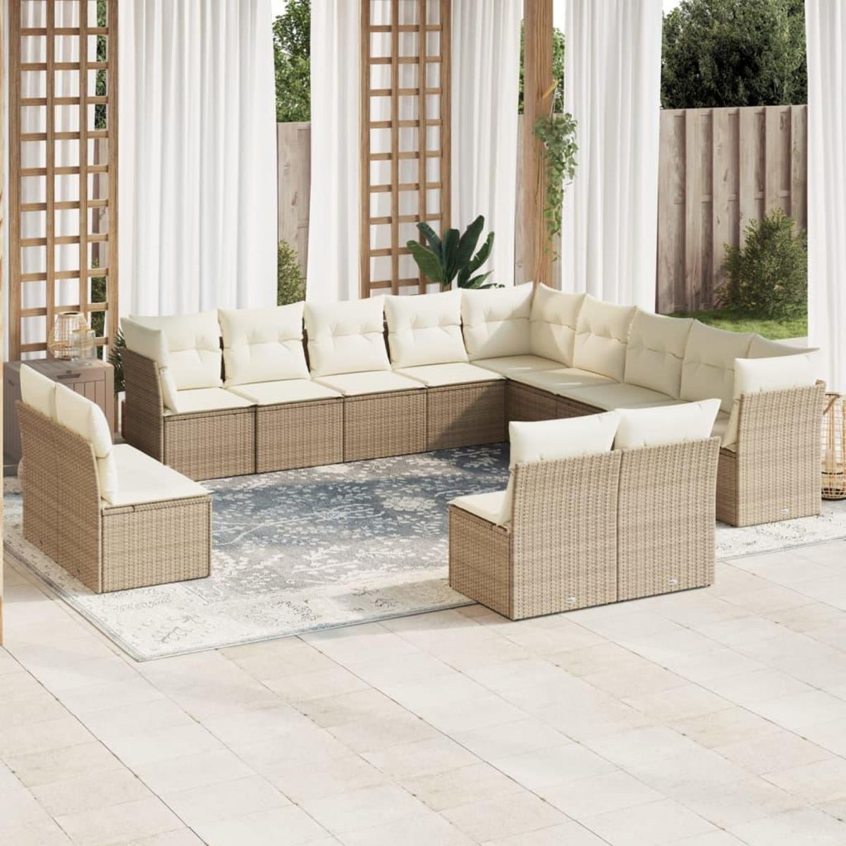 VIDAXL Salon de jardin avec coussins 12 pcs beige resine tressee