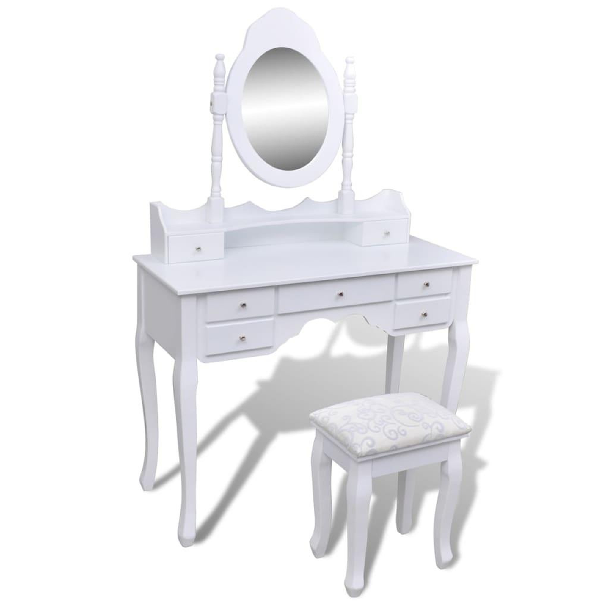 Voir la diapositive 1 : VIDAXL Coiffeuse avec miroir et tabouret 7 tiroirs blanc