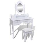 VIDAXL Coiffeuse avec miroir et tabouret 7 tiroirs Blanc