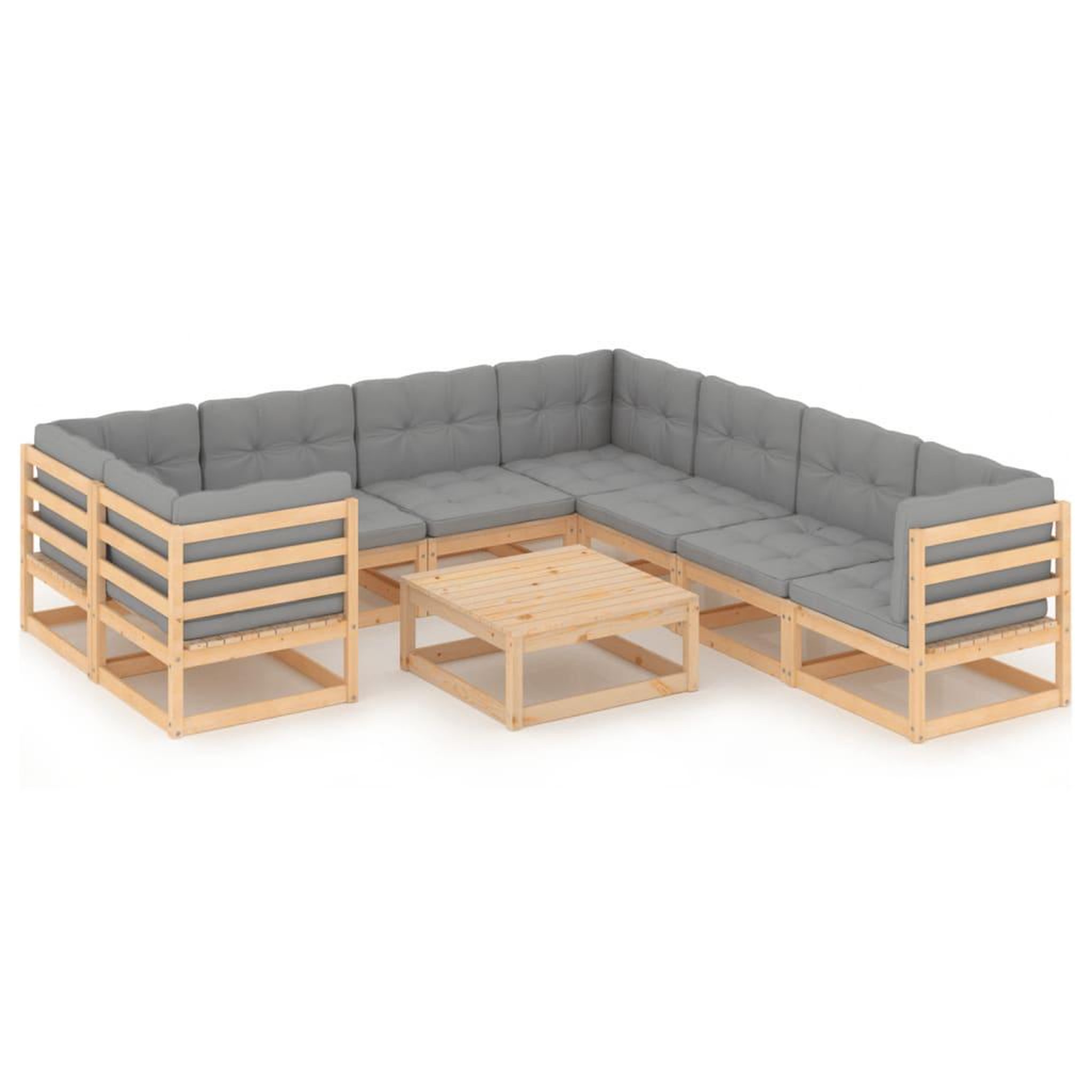 Voir la diapositive 1 : VIDAXL Salon de jardin 9 pcs avec coussins Bois de pin massif