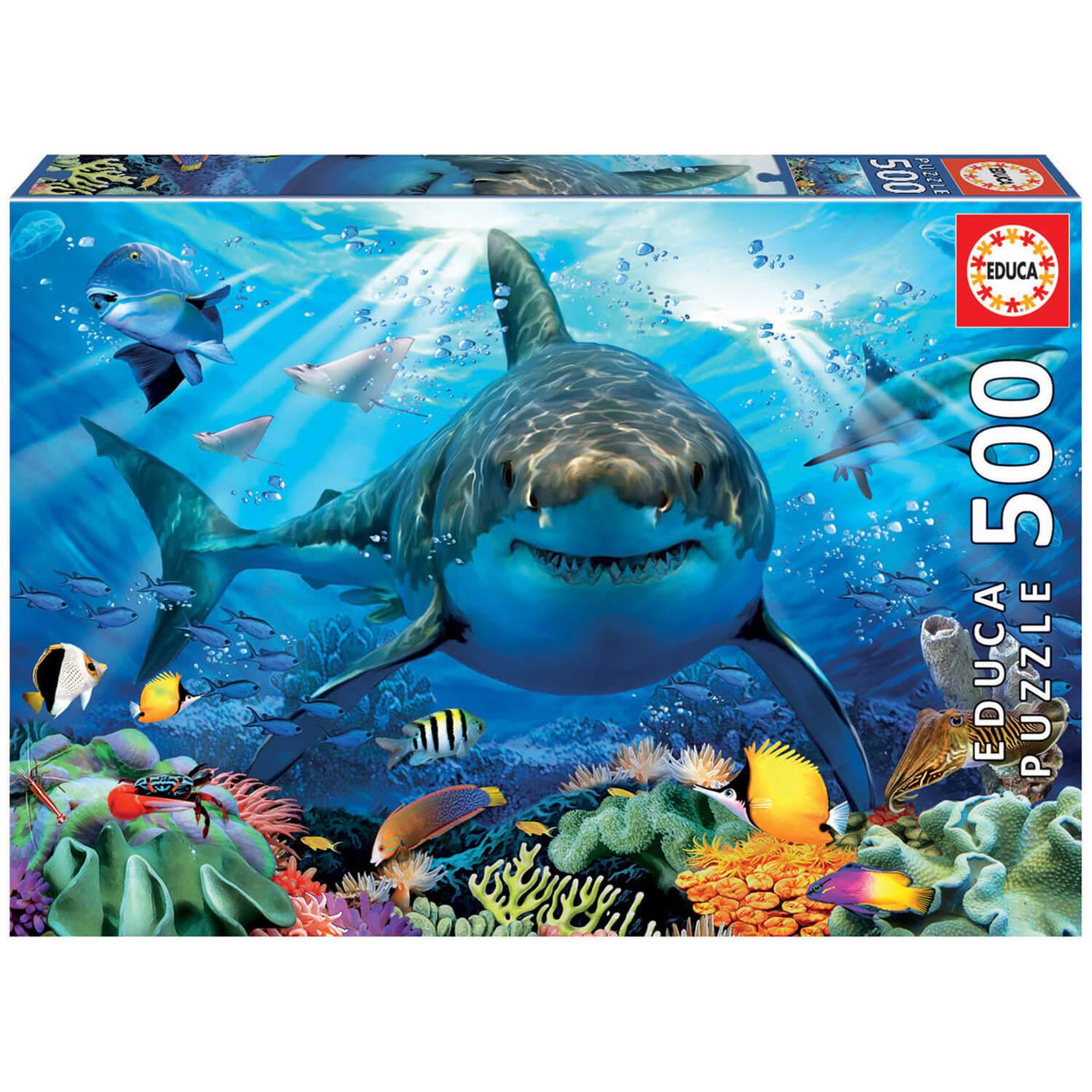 Voir la diapositive 2 : EDUCA Puzzle 500 pièces : Grand requin blanc
