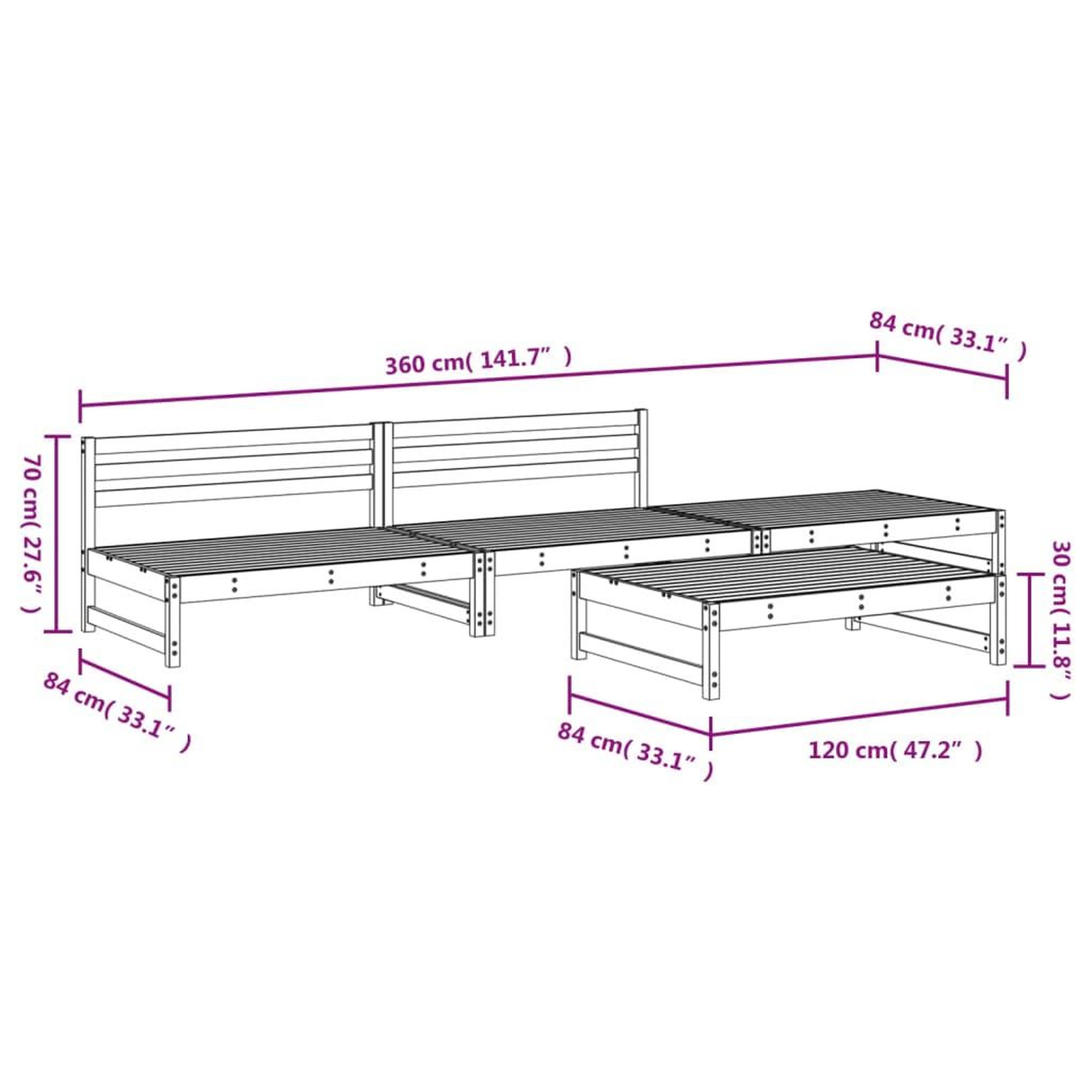 Voir la diapositive 6 : VIDAXL Salon de jardin 4 pcs bois massif douglas