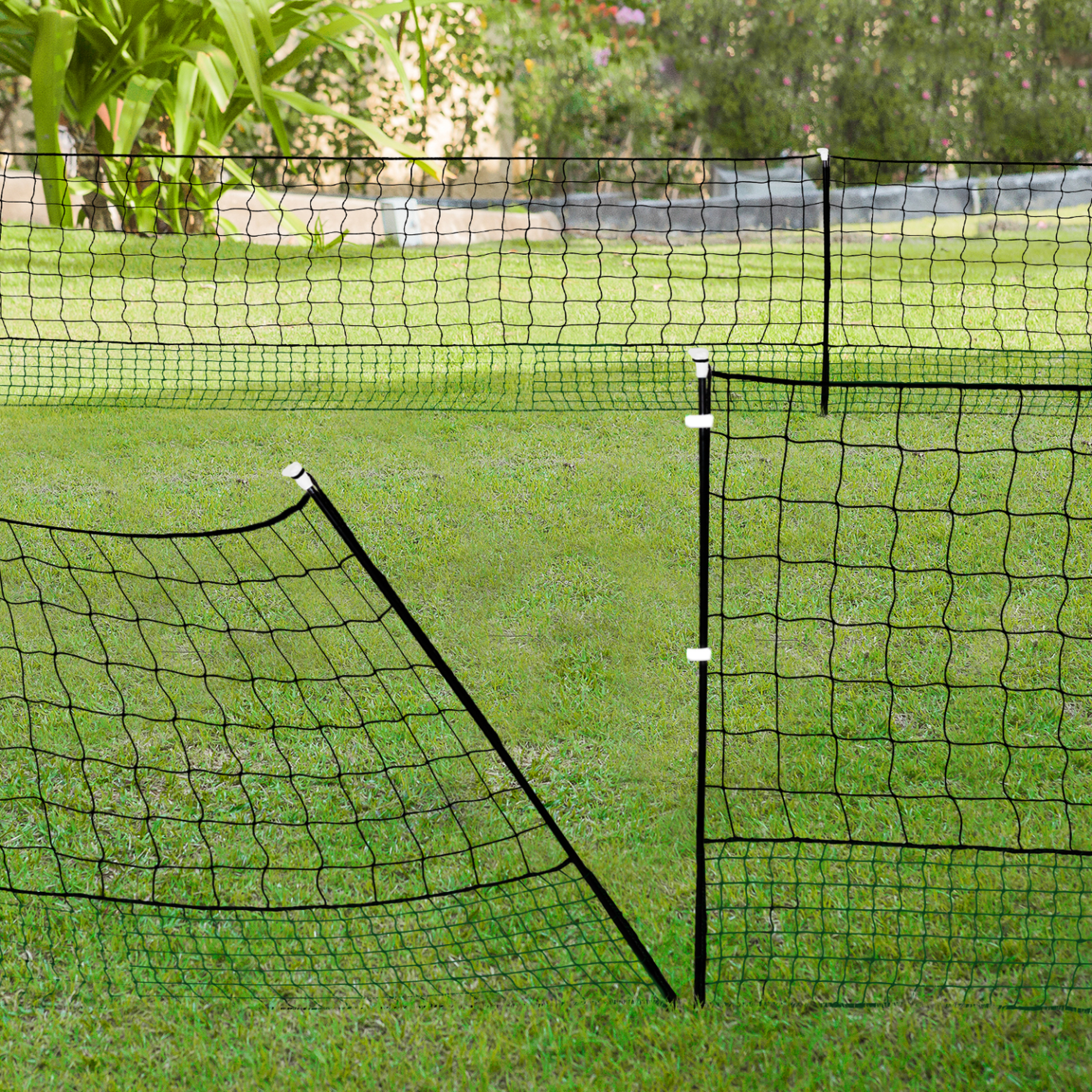 Voir la diapositive 3 : ID MARKET Kit clôture filet à poules 12 m avec porte 6 piquets double pointe