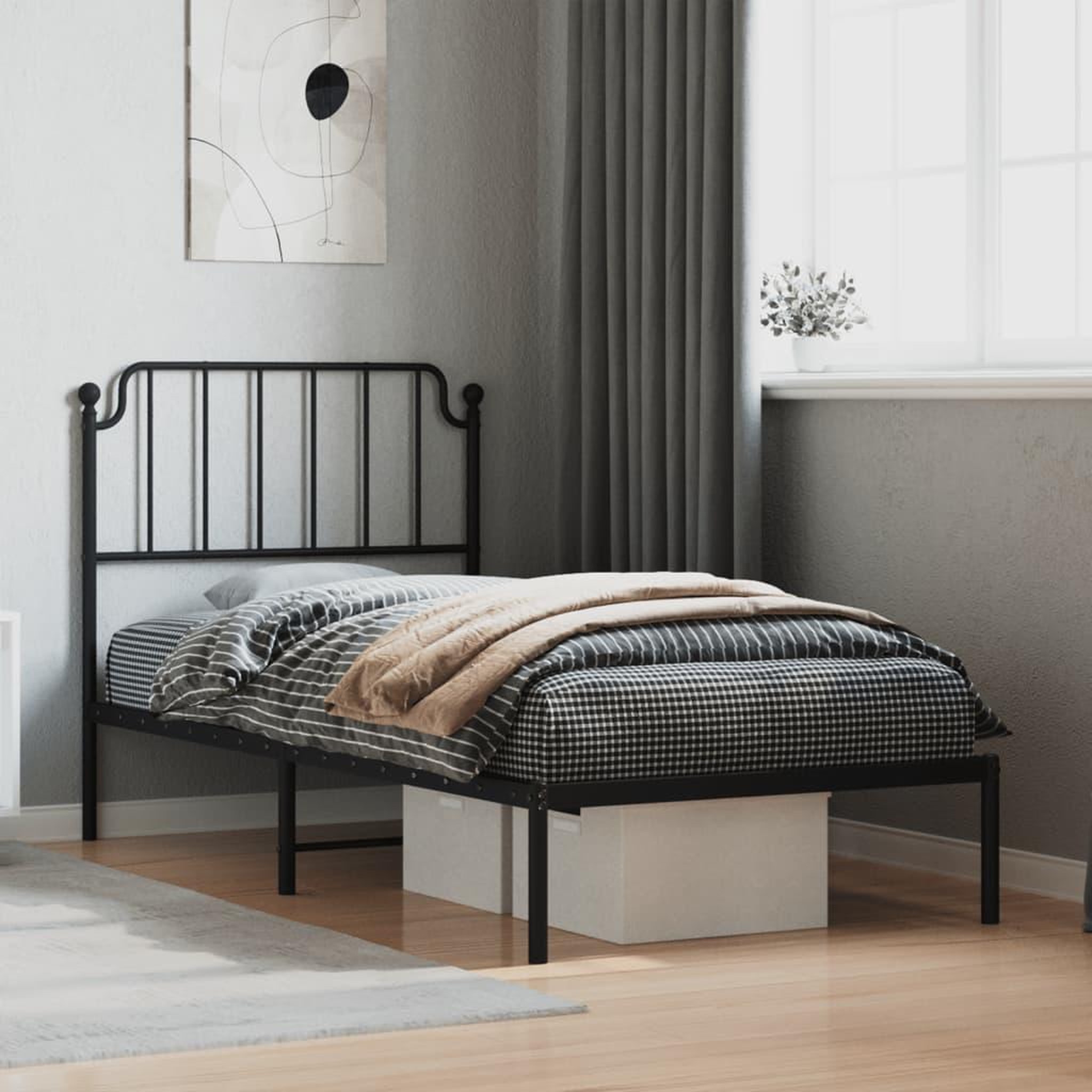 VIDAXL Cadre de lit metal sans matelas avec tete de lit noir 90x200 cm