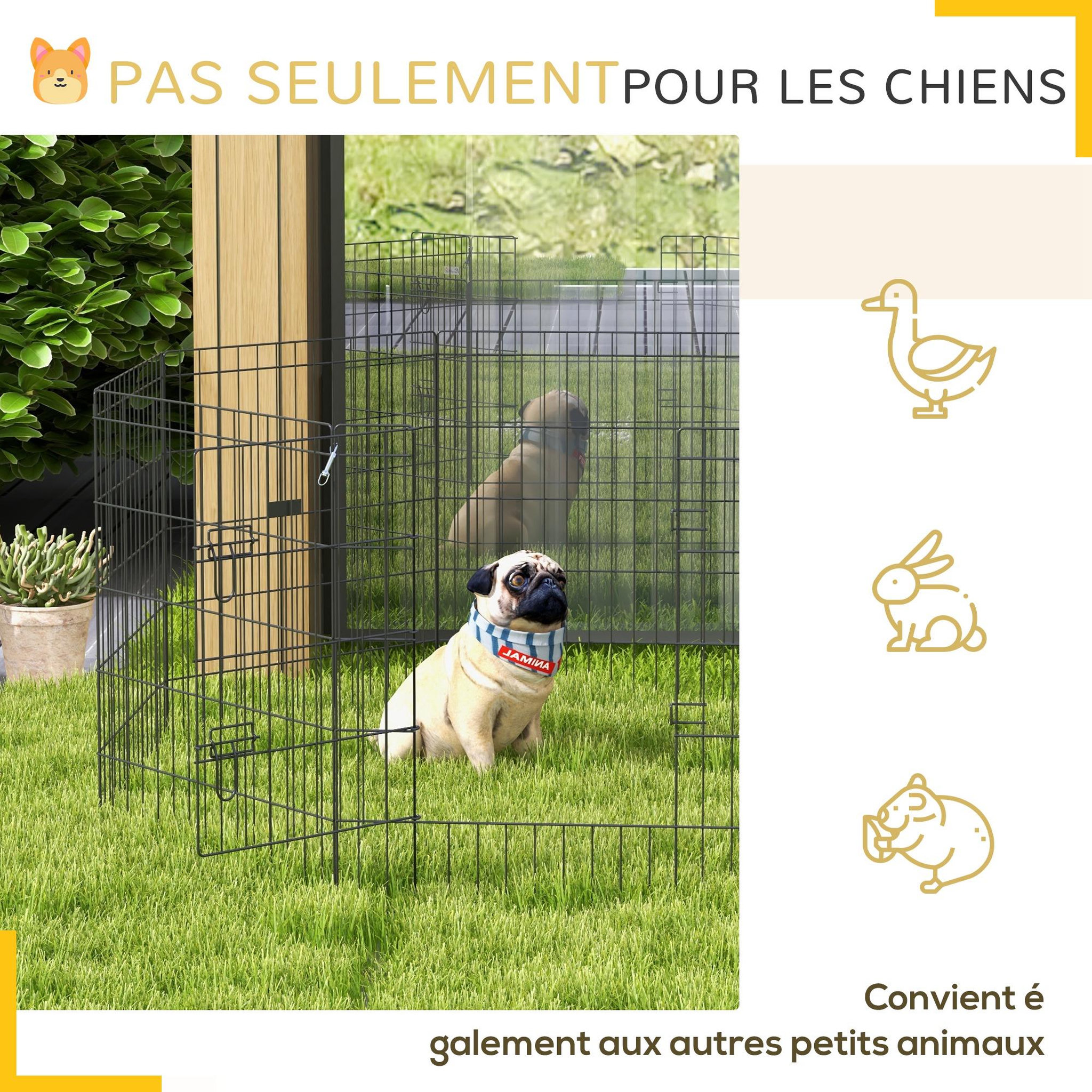 Voir la diapositive 4 : PAWHUT Parc enclos acier pour chien animaux 1 porte 8 panneaux 76l x 61l cm noir