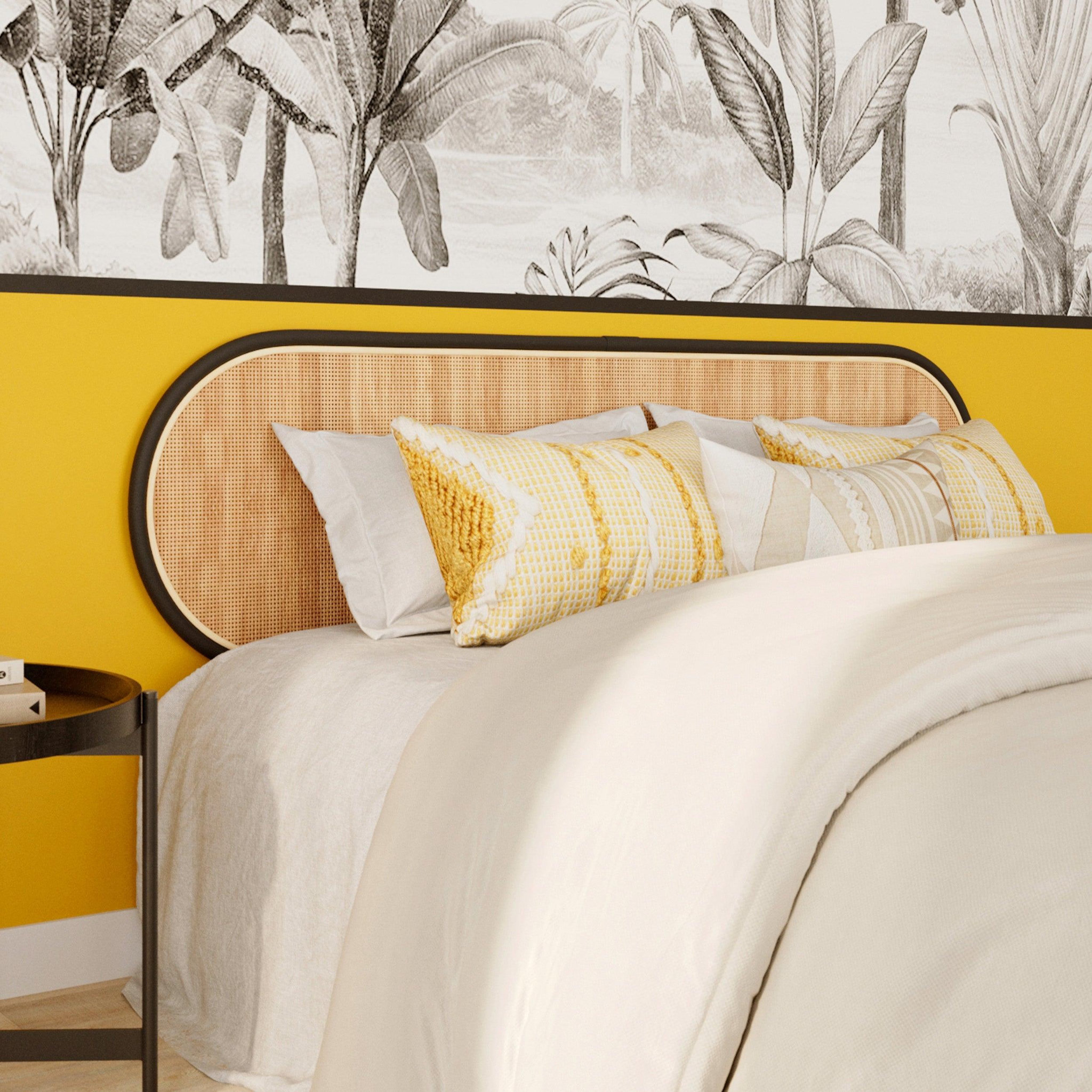 Voir la diapositive 2 : MAISON PAVANE Tête de lit en rotin naturel et noir 160 cm-Navahino