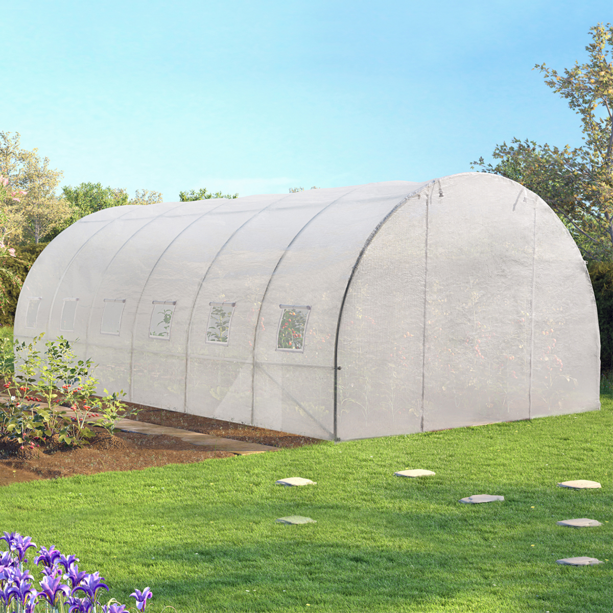 ID MARKET Serre tunnel de jardin 18M² blanche gamme maraîchère CRIMÉE 6x3 M