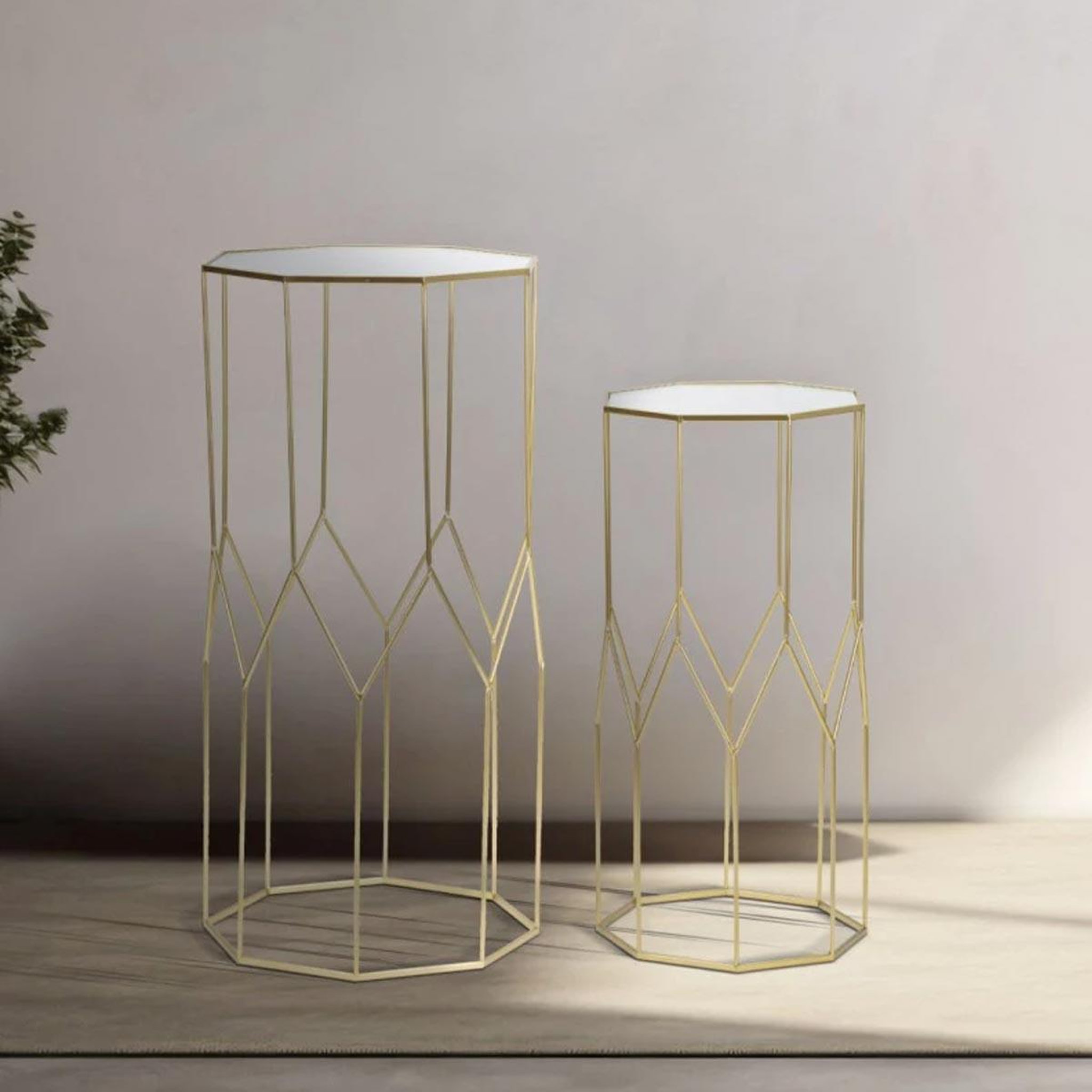 Voir la diapositive 6 : Paris Prix Lot de 2 tables d'appoint octogonale  glassy  100cm or