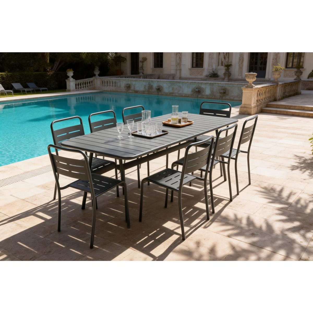 CONCEPT USINE Ensemble table de jardin 200 cm et 8 chaises BERGAME