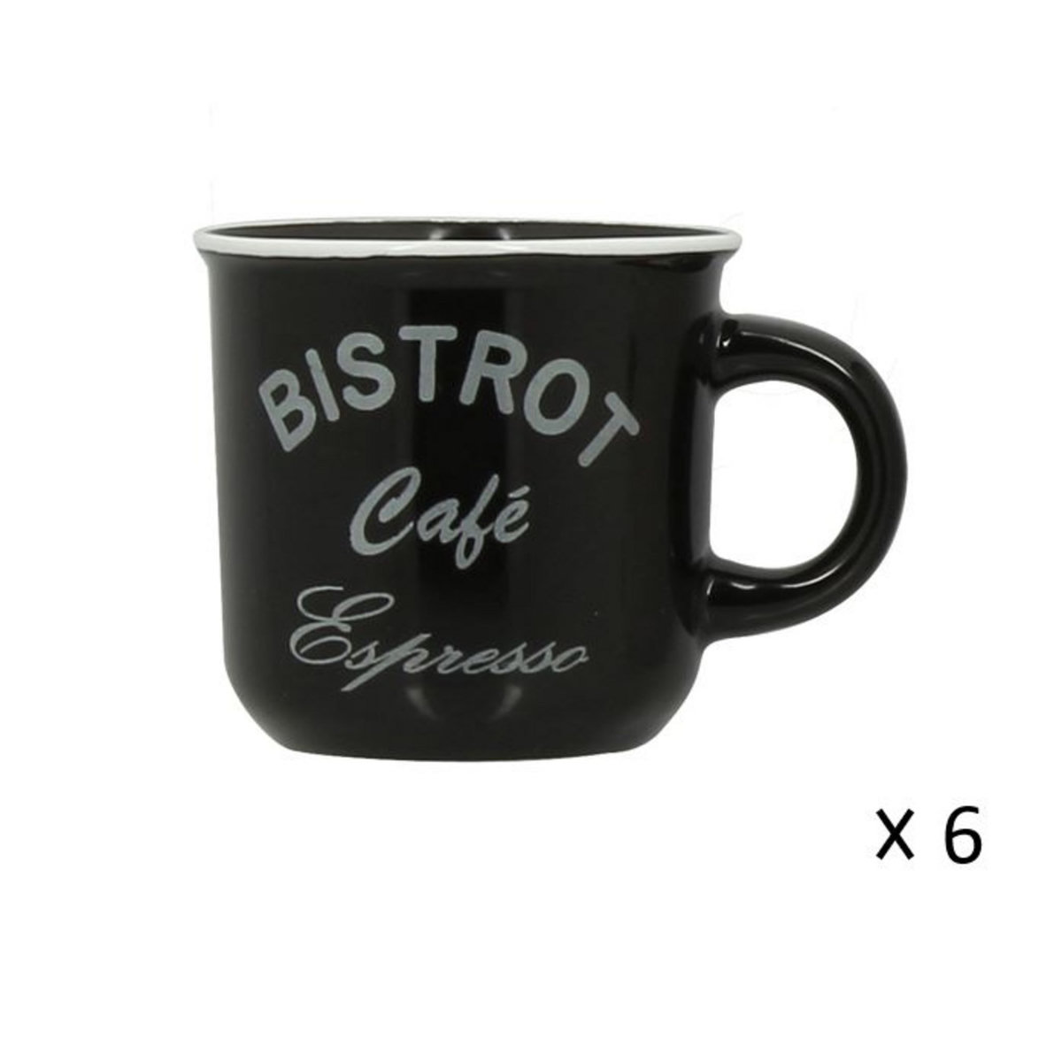 Lot de 6 tasses à café 14 cl en grès BISTROT Expresso Noir