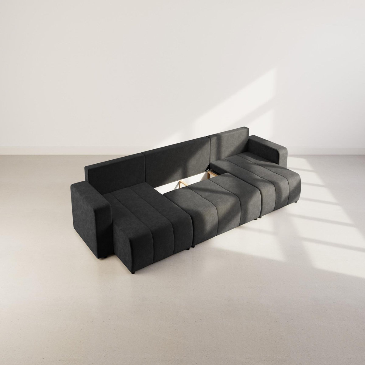 BEST MOBILIER Nicole - canapé panoramique en u 7 places convertible avec coffre en tissu