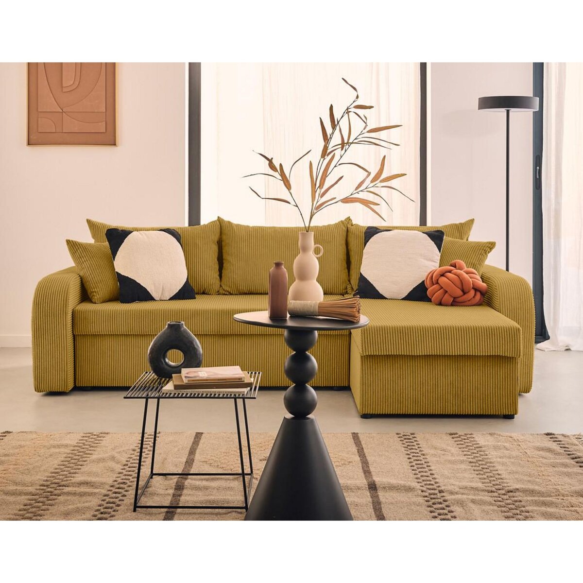 BEST MOBILIER Valos - canapé d'angle réversible - 4 places - convertible avec coffres - en velours côtelé