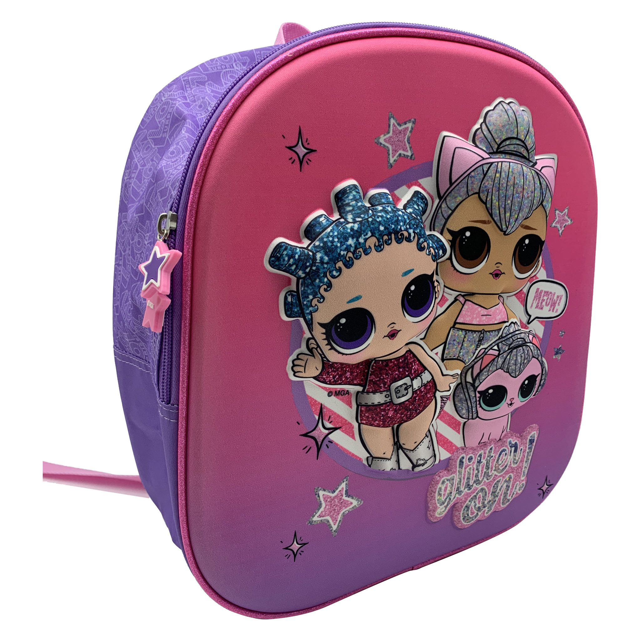 Voir la diapositive 3 : LOL Sac à goûter maternelle 3D polyester fuchsia et violet L.O.L SURPRISE