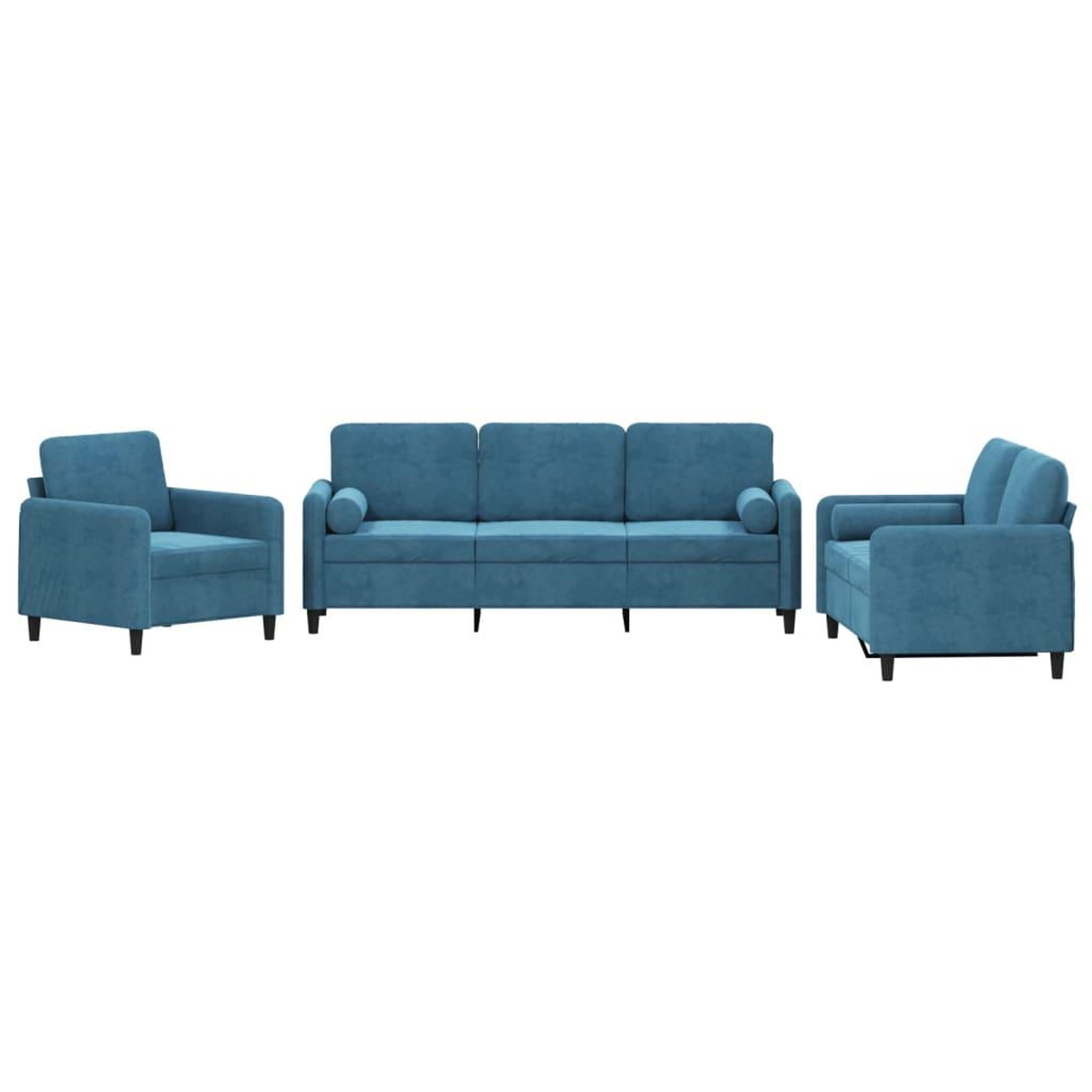 Voir la diapositive 2 : VIDAXL Ensemble de canapes 3 pcs avec coussins bleu velours