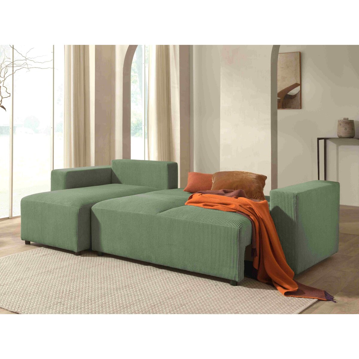 LISA DESIGN Livy - canapé d'angle convertible et coffre - réversible - en velours côtelé - 4 places