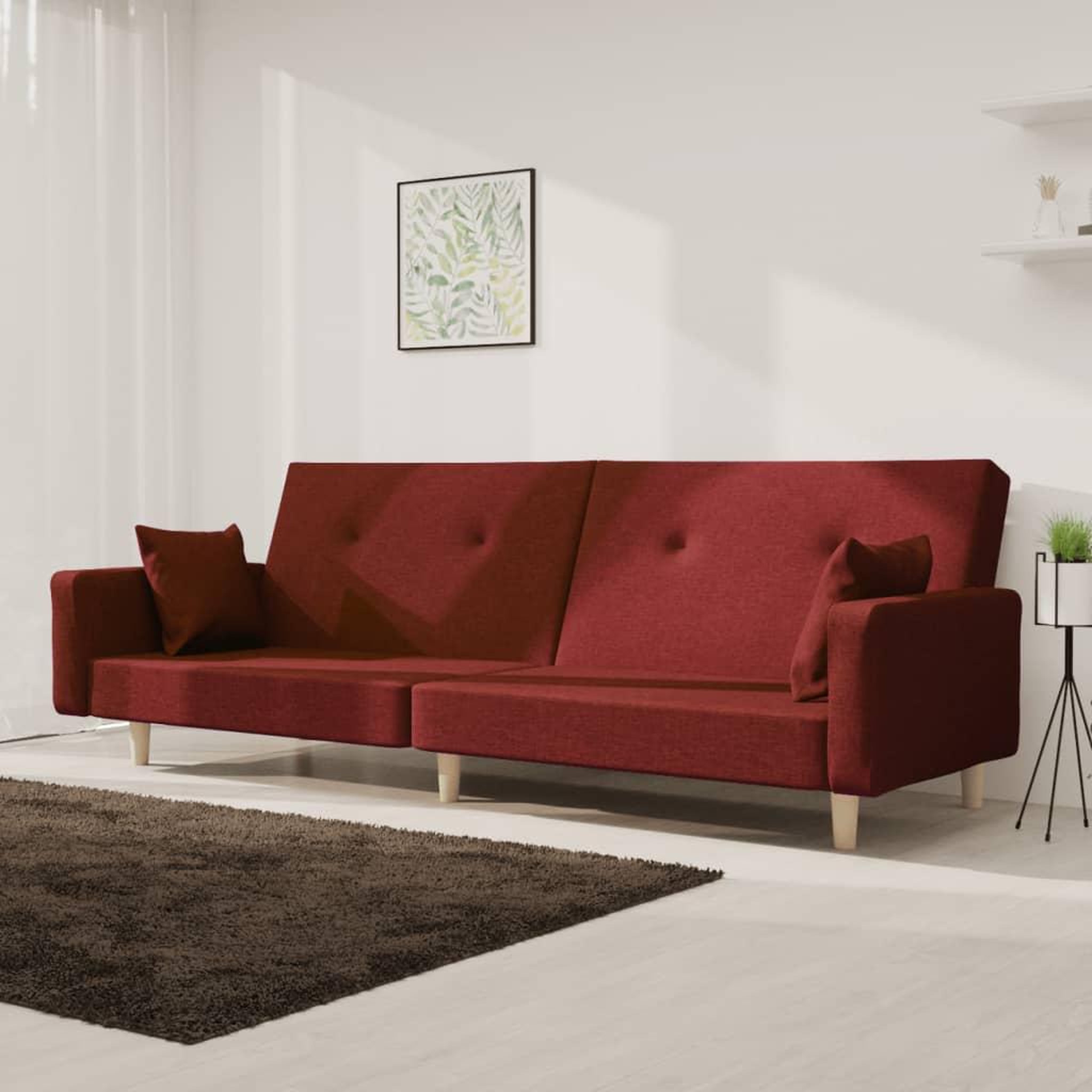 VIDAXL Canape-lit a 2 places avec deux oreillers rouge bordeaux tissu