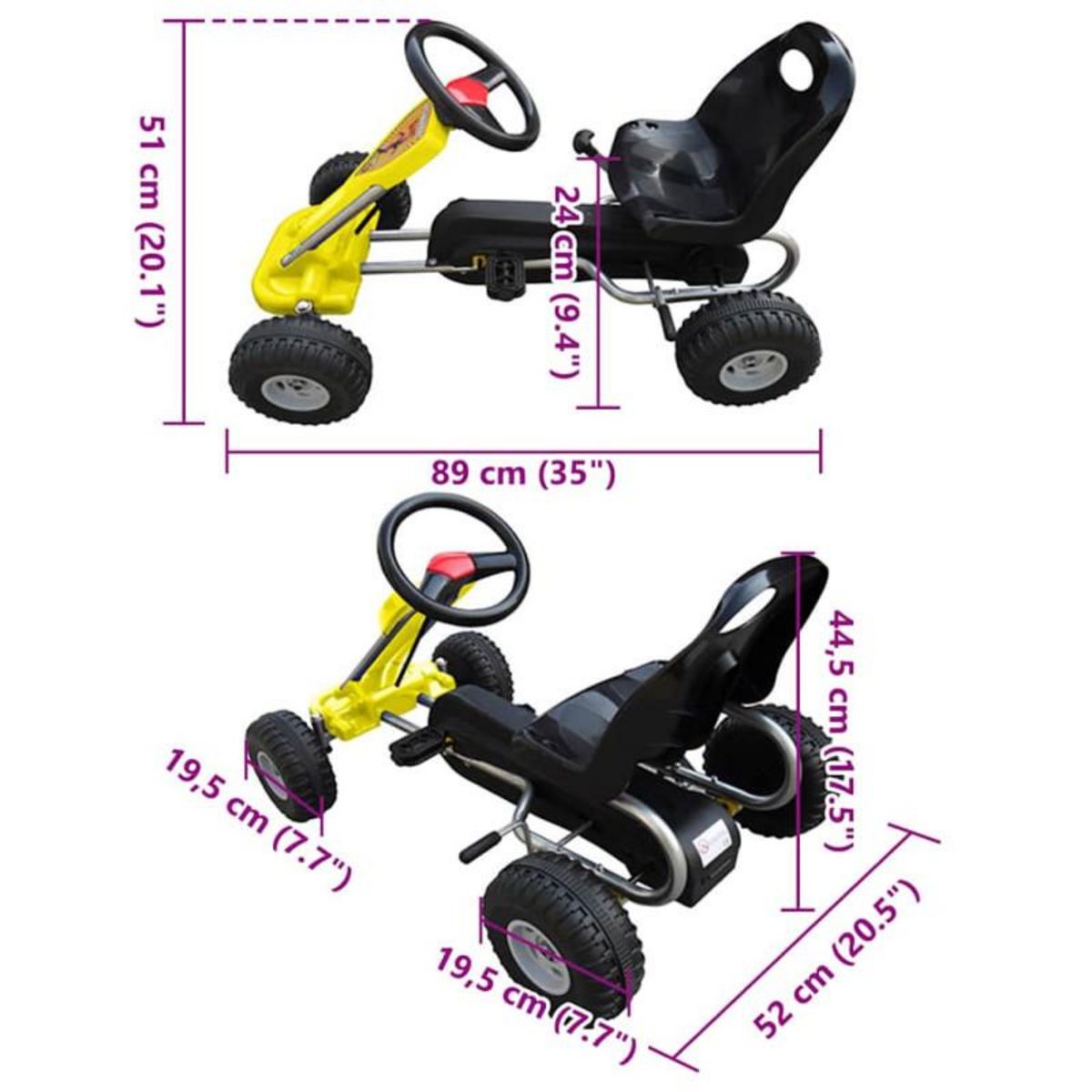 VIDAXL Kart à pédales Jaune