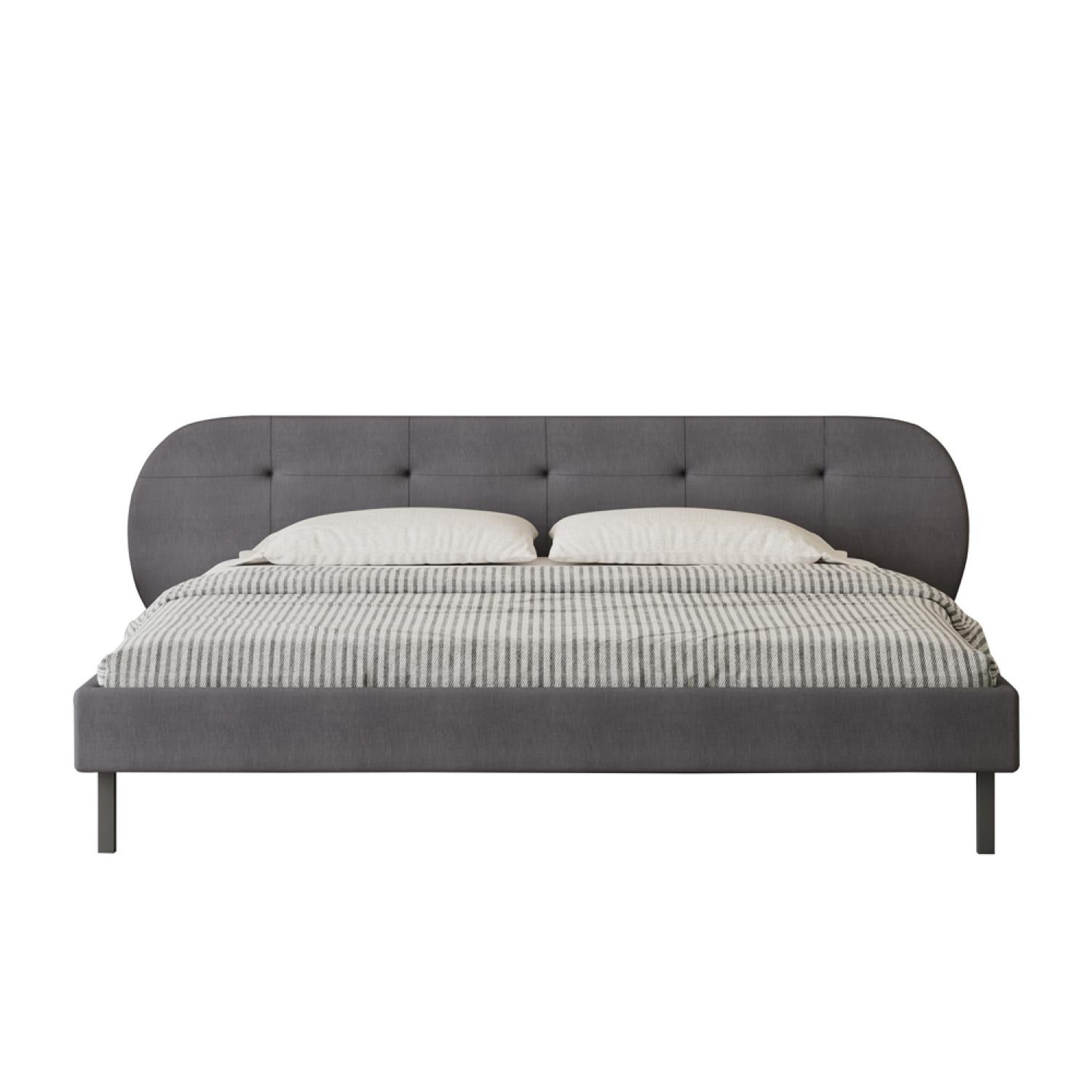 CONCEPT USINE Lit capitonné 140x190cm gris avec tête de lit et sommier tulsa