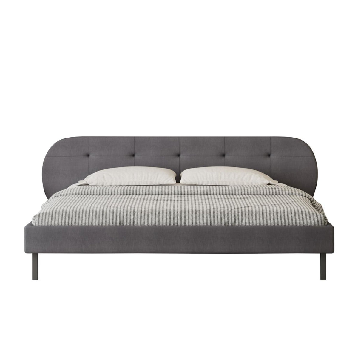 CONCEPT USINE Lit capitonné 140x190cm gris avec tête de lit et sommier TULSA