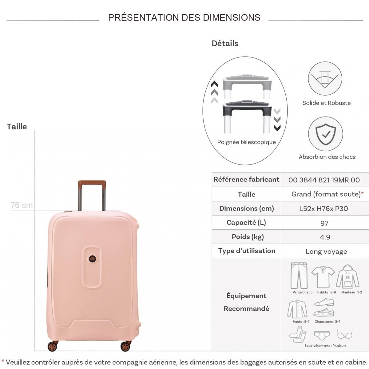 Delsey Grande valise rigide Moncey TSA polypropylène 76cm