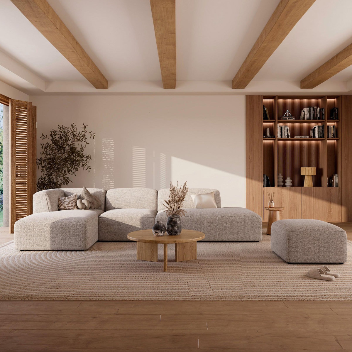 Rendez vous déco Méridienne d'angle à gauche pour canapé modulable en tissu beige-Hestia