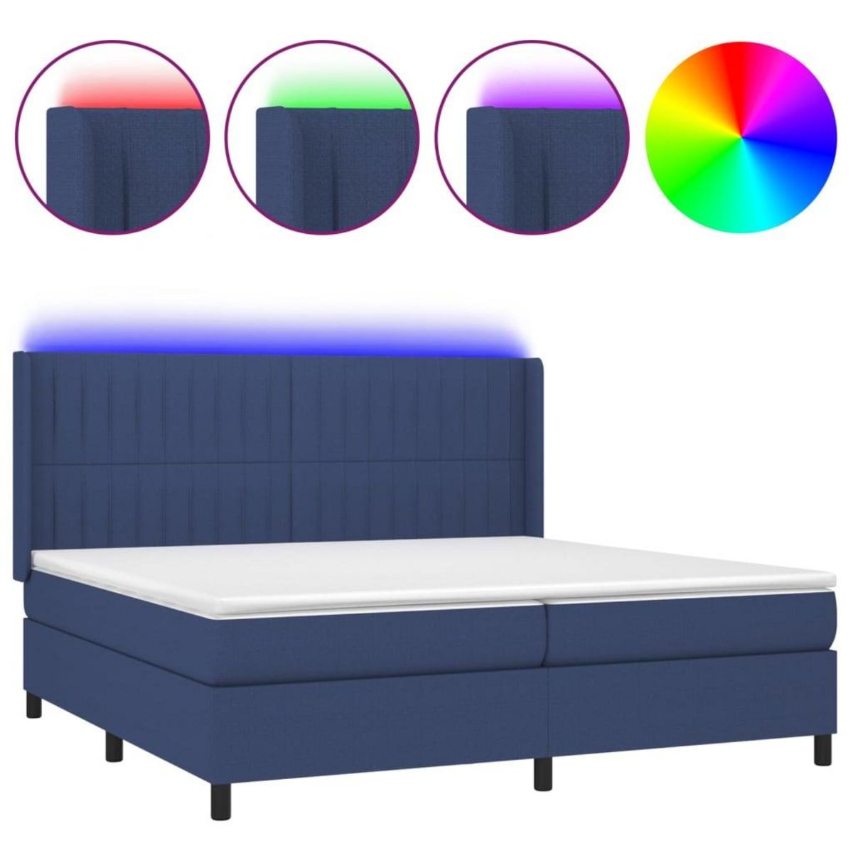 VIDAXL Sommier a lattes de lit matelas et LED Bleu 200x200 cm Tissu