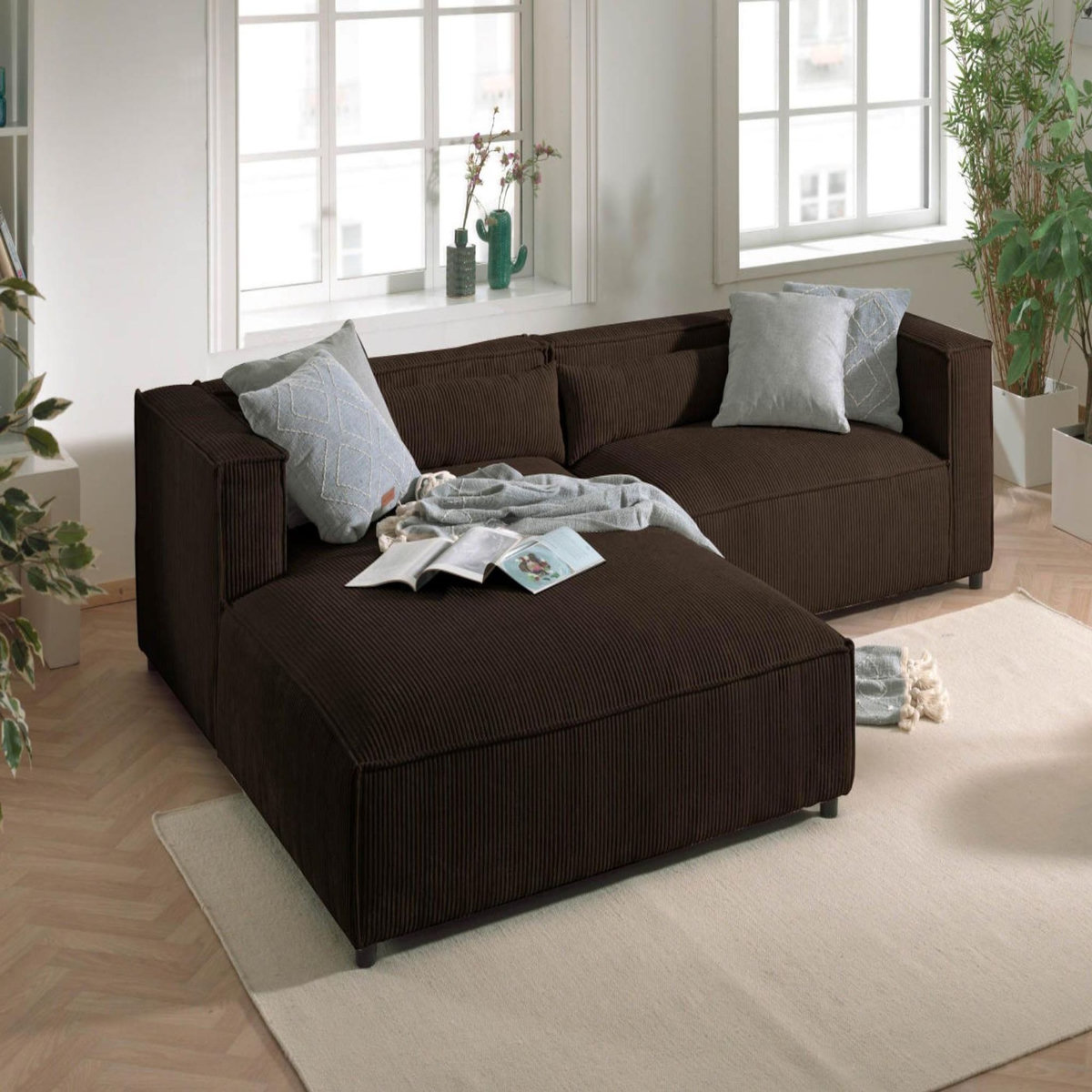 LISA DESIGN Ela - canapé d'angle gauche 4 places - en velours côtelé - style contemporain