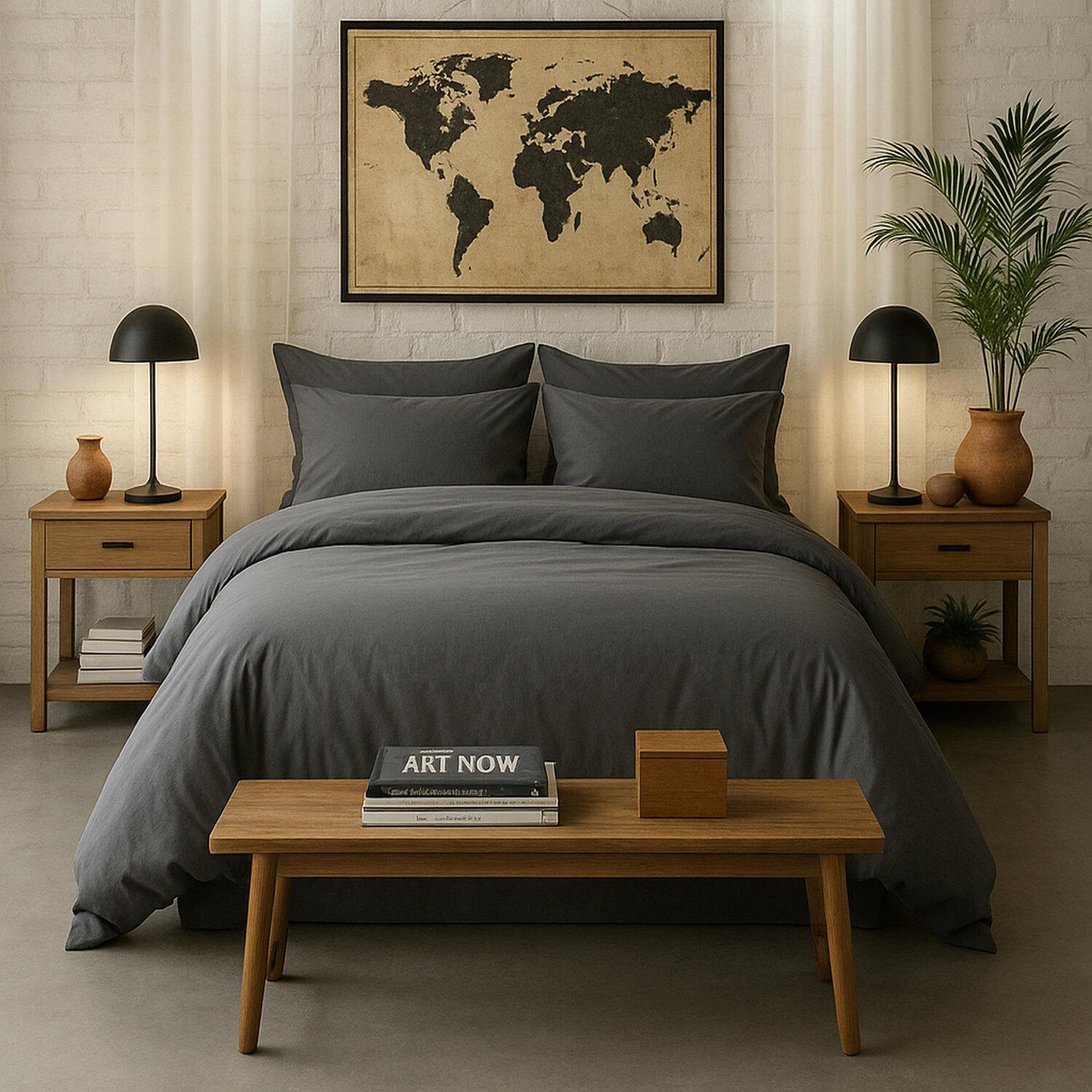 Voir la diapositive 1 : BATON ROUGE Housse de couette 100% percale de coton lavé 80fils/cm² - finition bouteille 40cm - gris magnet
