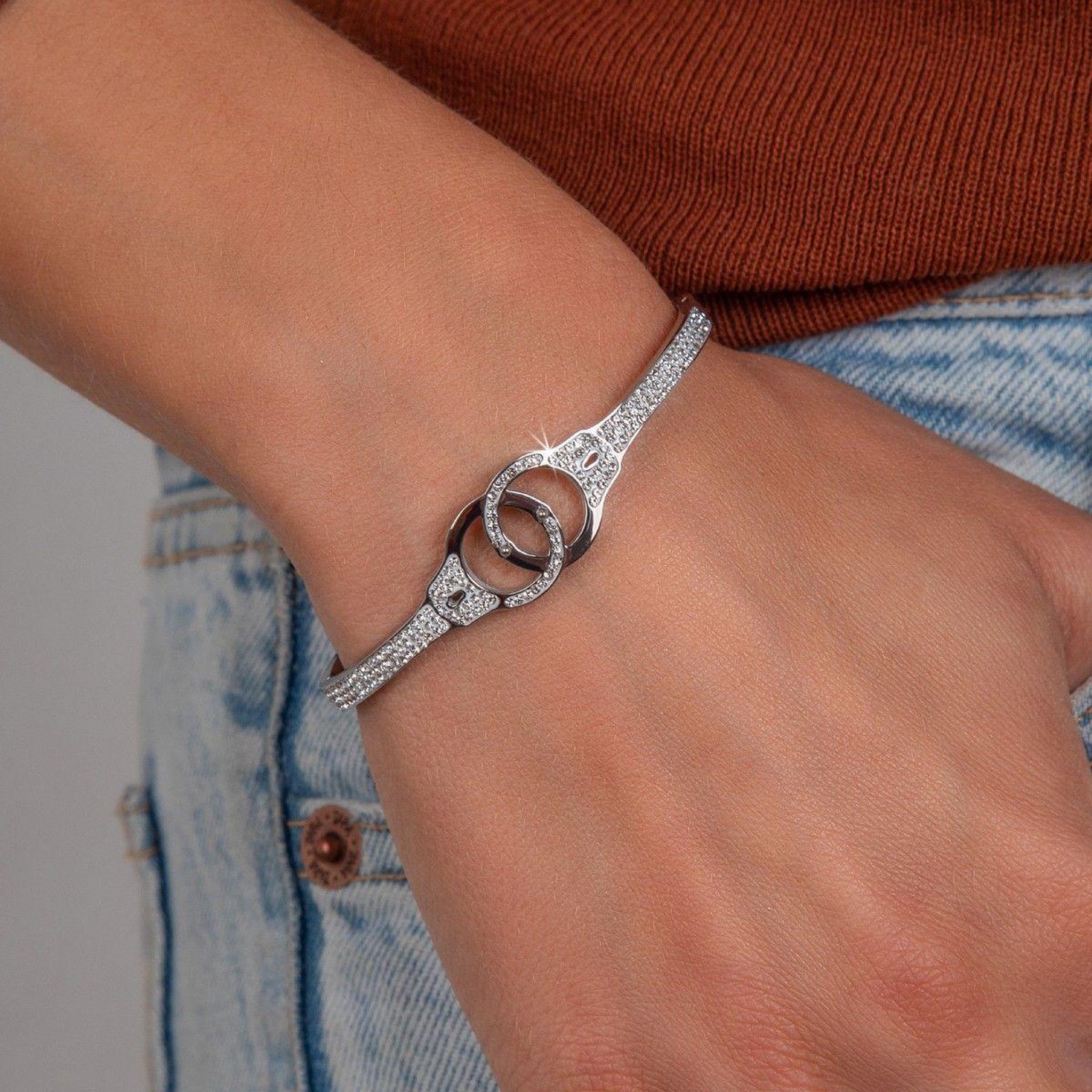 Voir la diapositive 2 : SC CRYSTAL Bracelet menottes SC Crystal orné de Cristaux scintillants