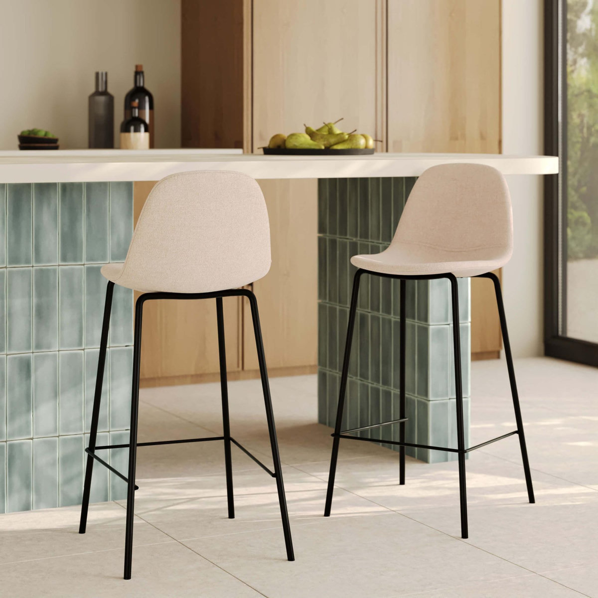Rendez vous déco Lot de 2 chaises pour îlot central en tissu beige 65,5 cm-Henrik