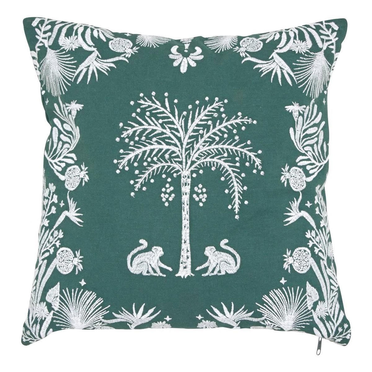 ATMOSPHERA Coussin Déco Brodé  The Palm Resort  45x45cm Vert