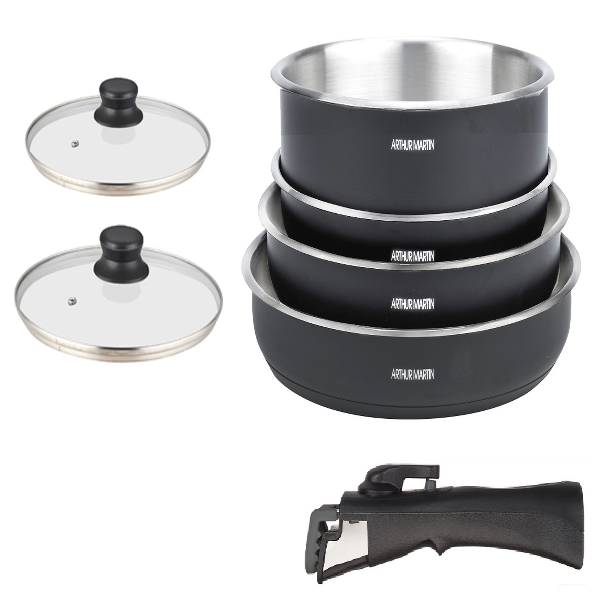 Arthur Martin Batterie de cuisine induction amovible 7 pièces en acier inoxydable