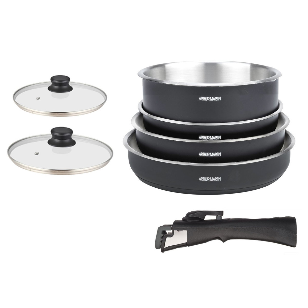 Arthur Martin Batterie de cuisine induction amovible 7 pièces en acier inoxydable