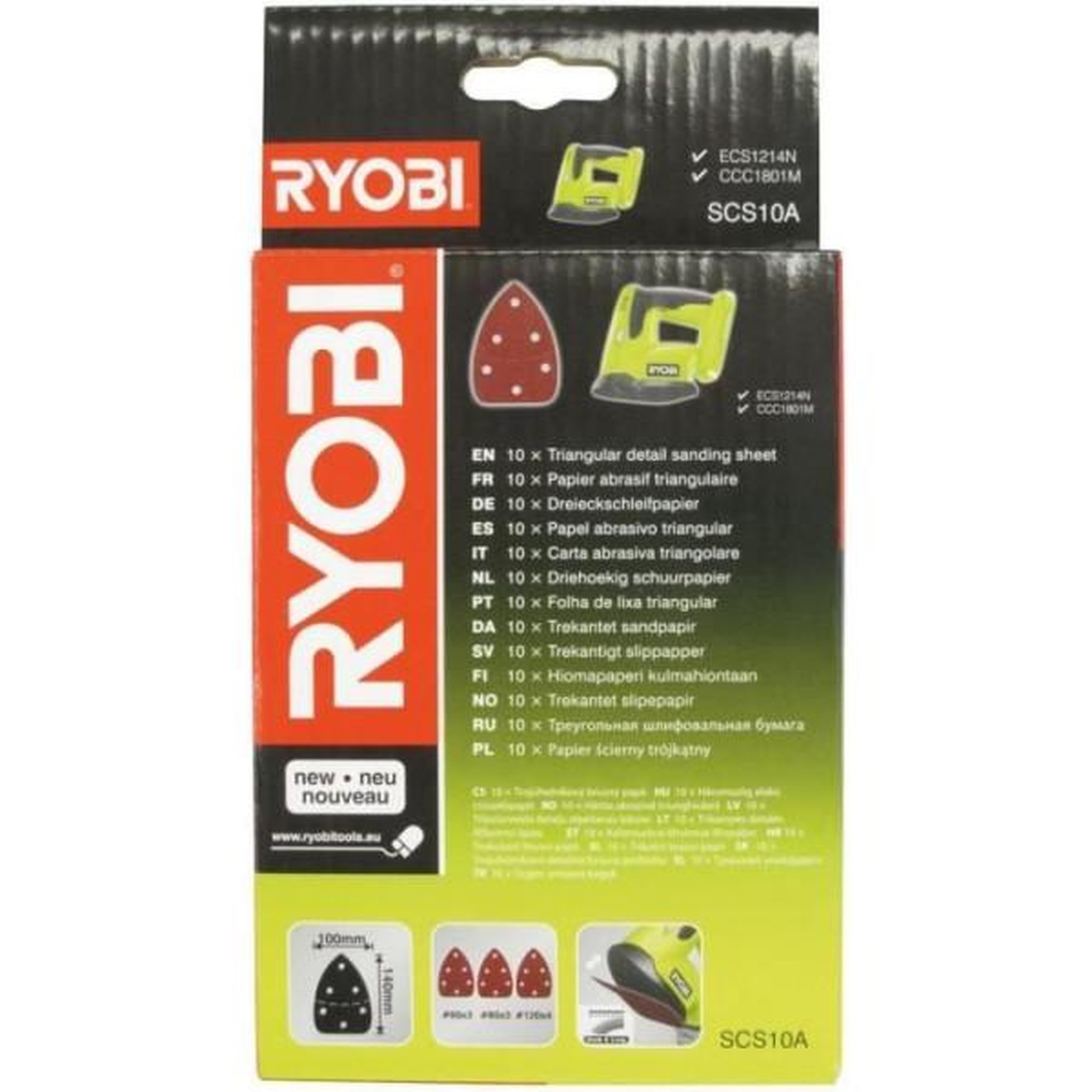 Ryobi Feuille abrasive triangulaire ryobi 100x140mm grain 60, 80 et 120 scs10a x 10