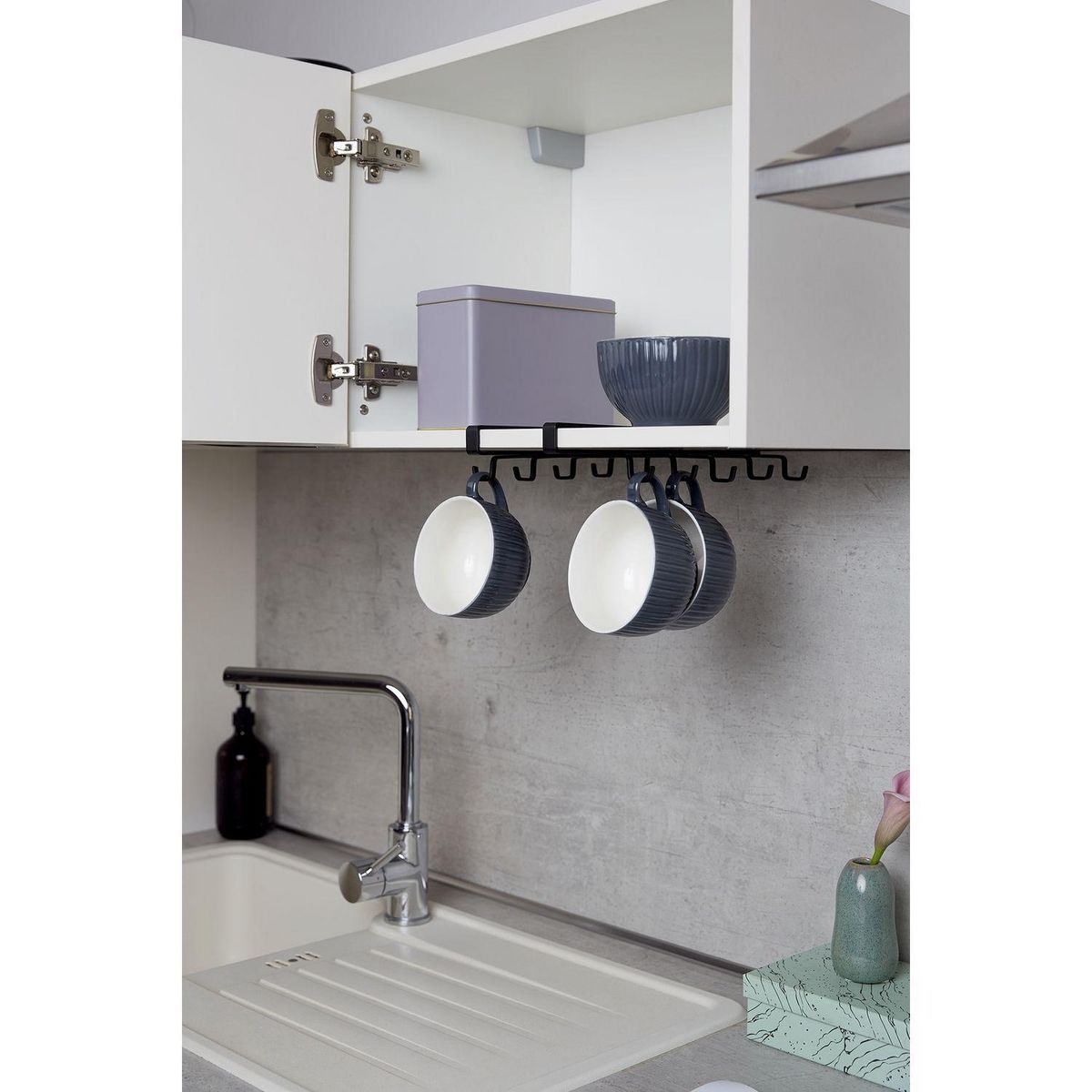 Wenko Accroche-tasses en métal pour étagère - Noir