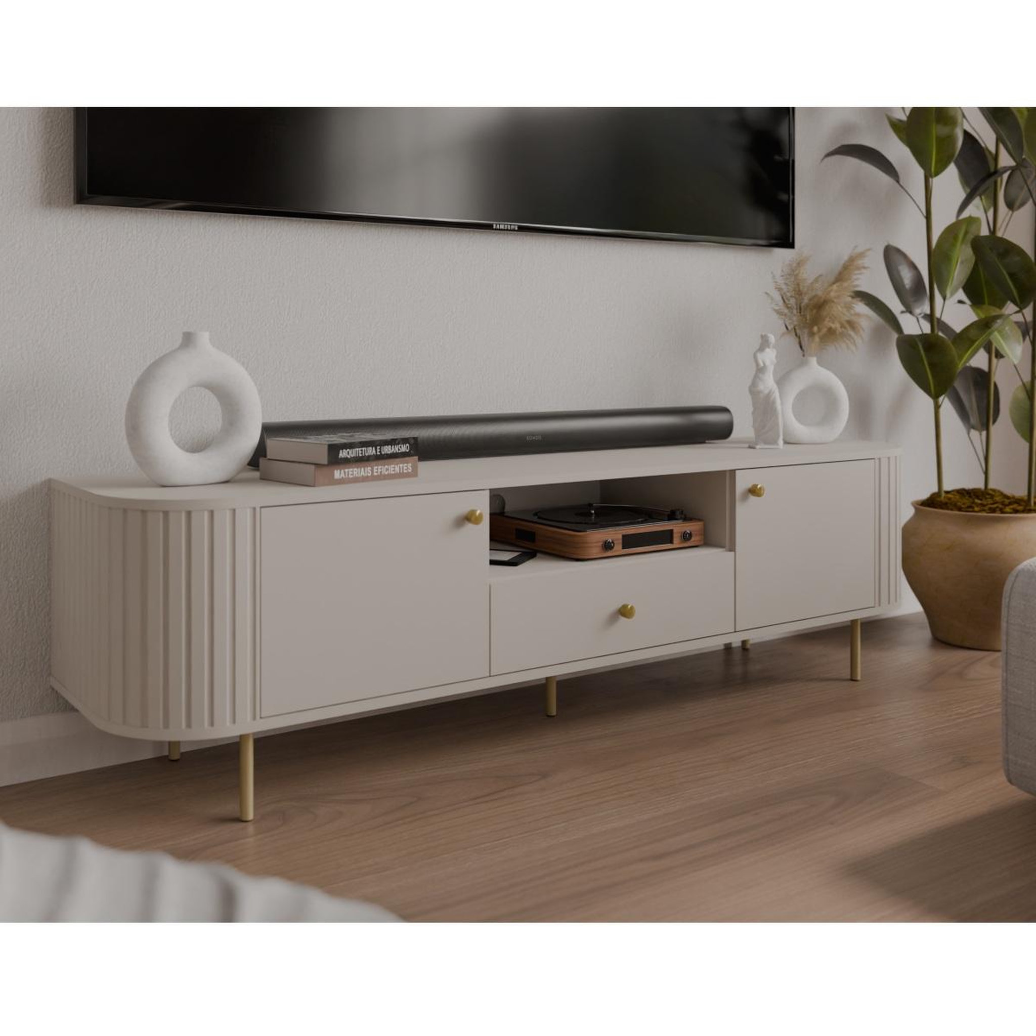Voir la diapositive 5 : JLC KREATION Meuble tv beige et doré 180cm lilio