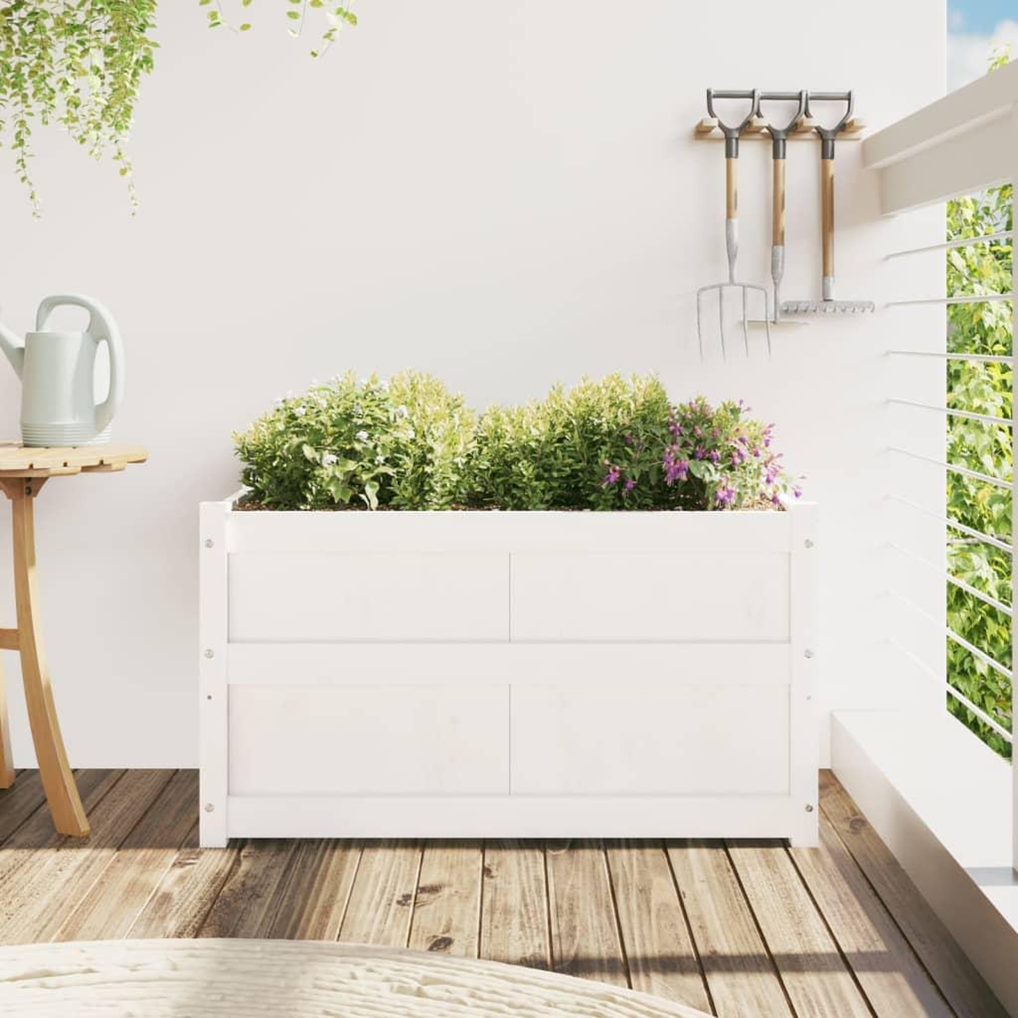 Voir la diapositive 3 : VIDAXL Jardiniere blanc 90x50x50 cm bois de pin massif