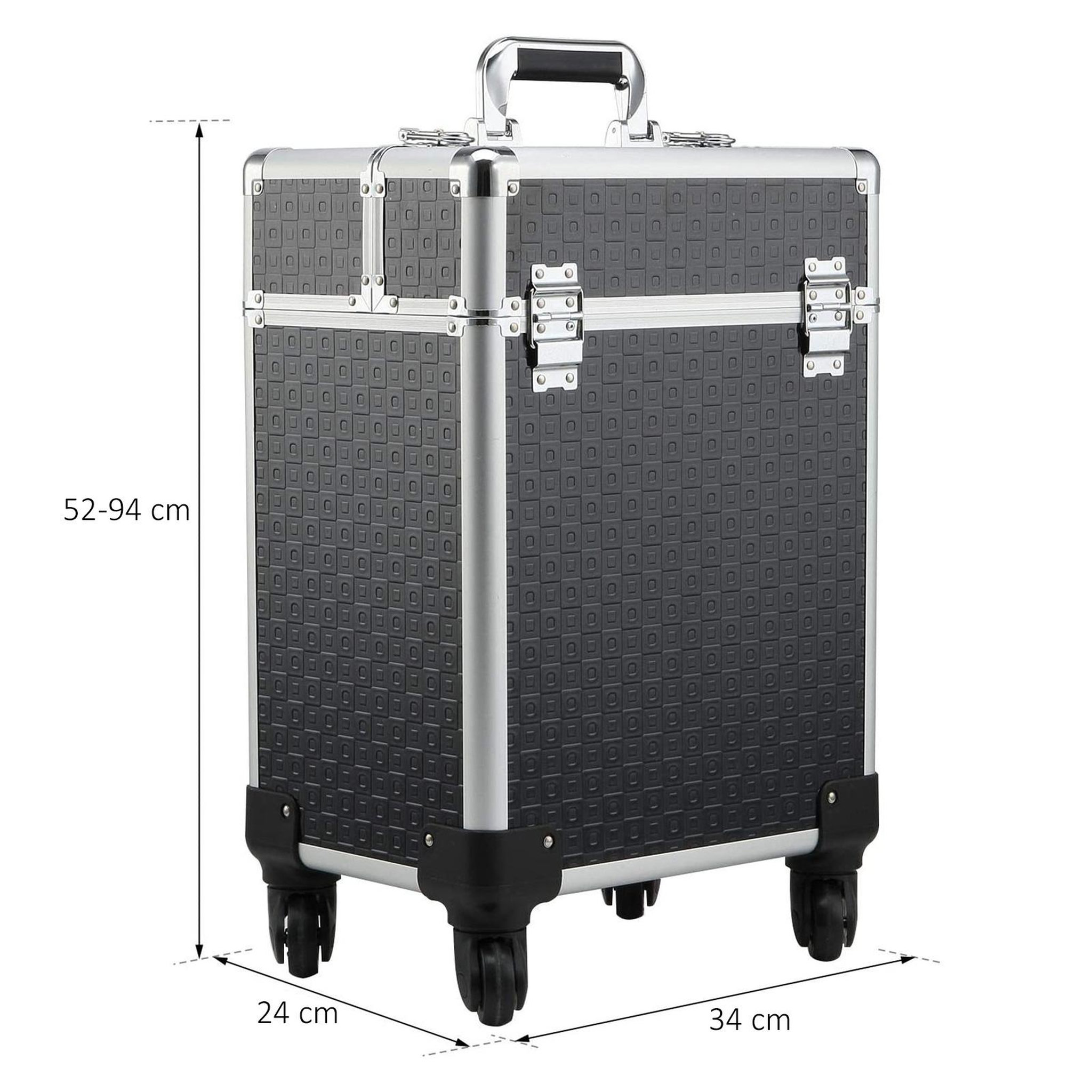 Voir la diapositive 3 : HOMCOM Valise trolley maquillage mallette cosmétique vanity poignée télescopique réglable 34L x 24l x 52H cm alu. noir