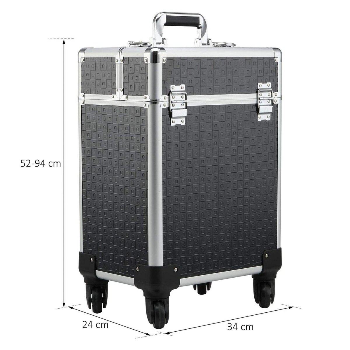 HOMCOM Valise trolley maquillage mallette cosmétique vanity poignée télescopique réglable 34L x 24l x 52H cm alu. noir