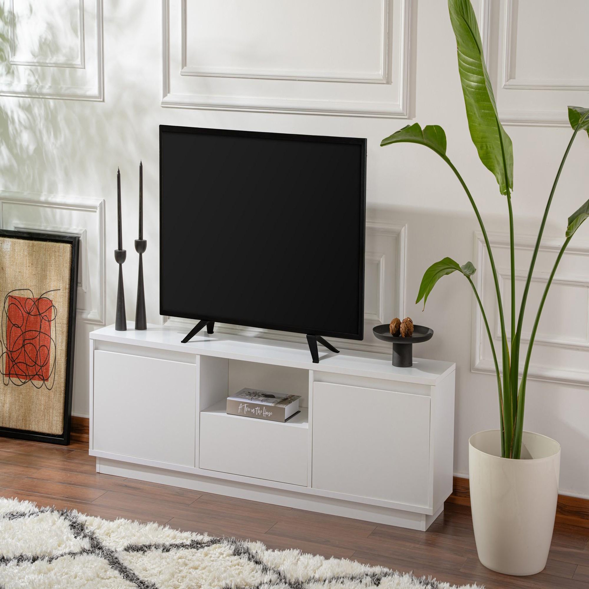 Voir la diapositive 2 : Habitat et Jardin Meuble tv en bois  vanguard  - 160 x 29 x 42 cm - blanc naturel
