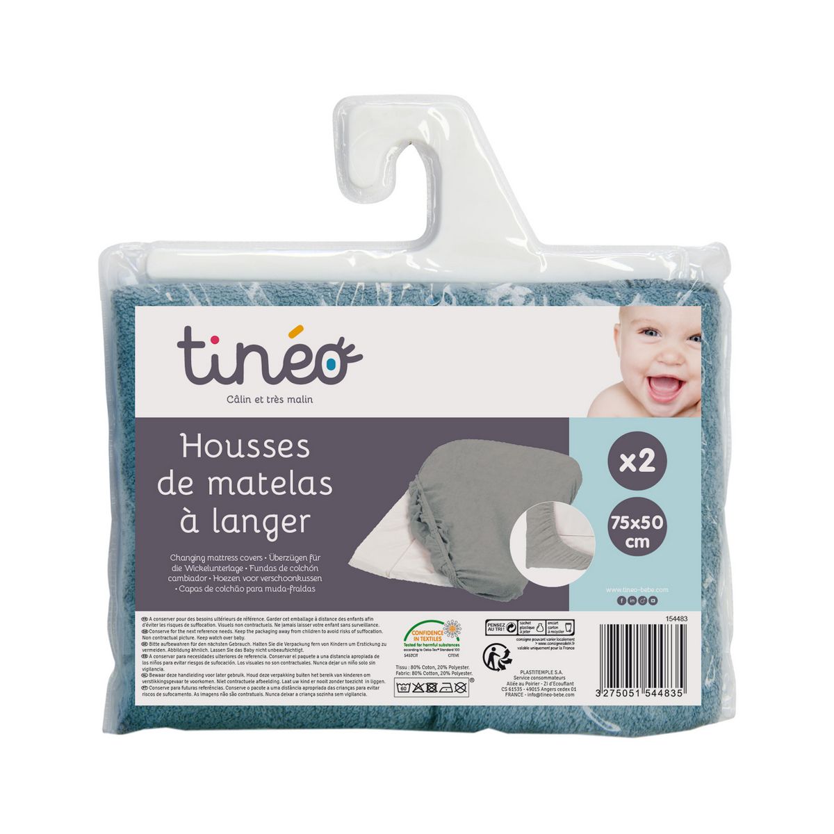 TINEO Lot de 2 housses pour matelas à langer en éponge 60 x 34 cm