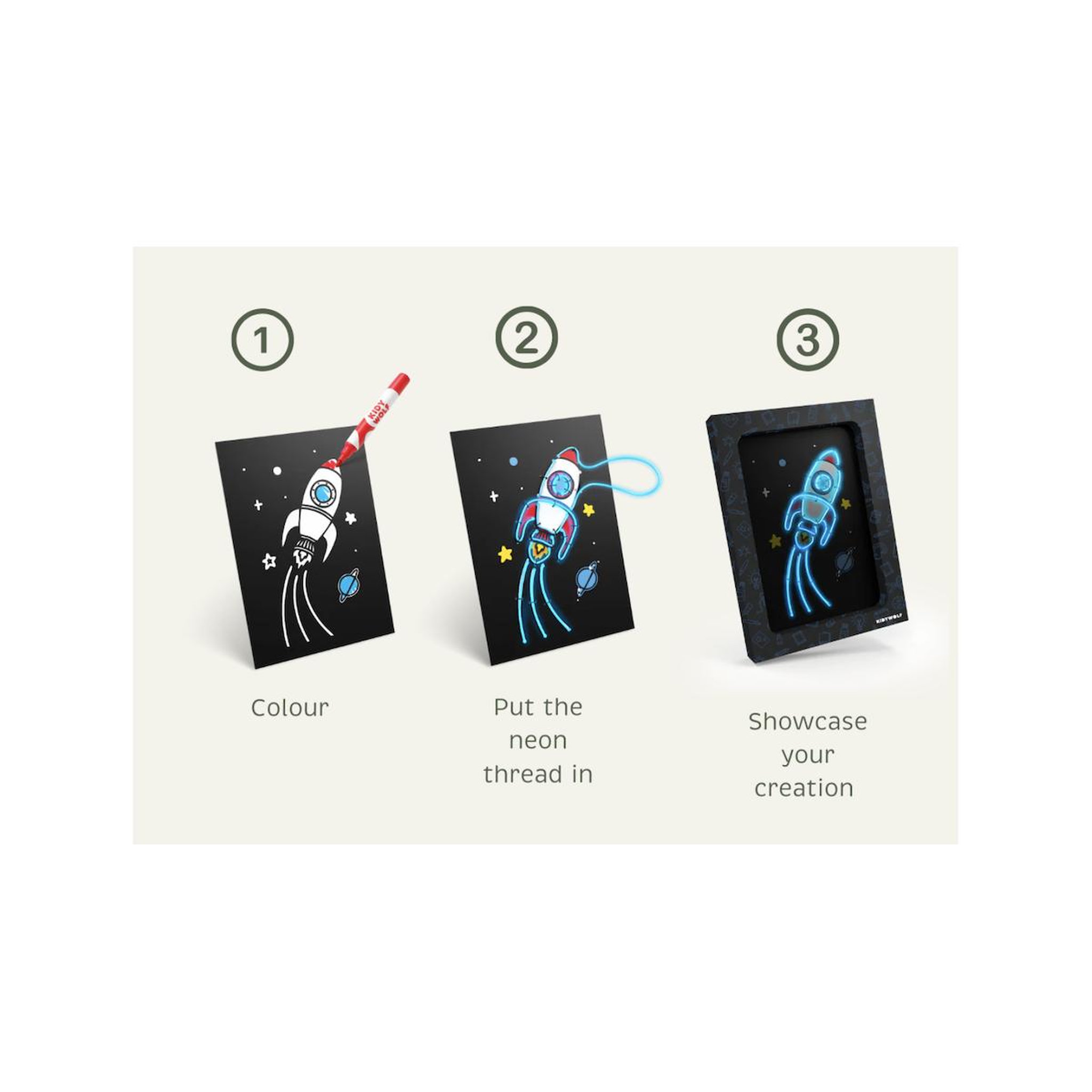 Voir la diapositive 3 : KIDYWOLF Kidyneon - Kit decoration murale lumineuse - 9 dessins -