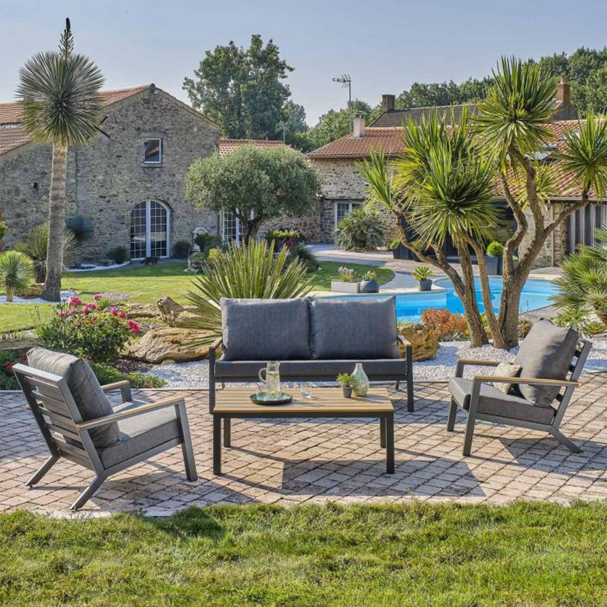 Paris Prix Salon de Jardin 5 Places  Kommos  175cm Gris Anthracite