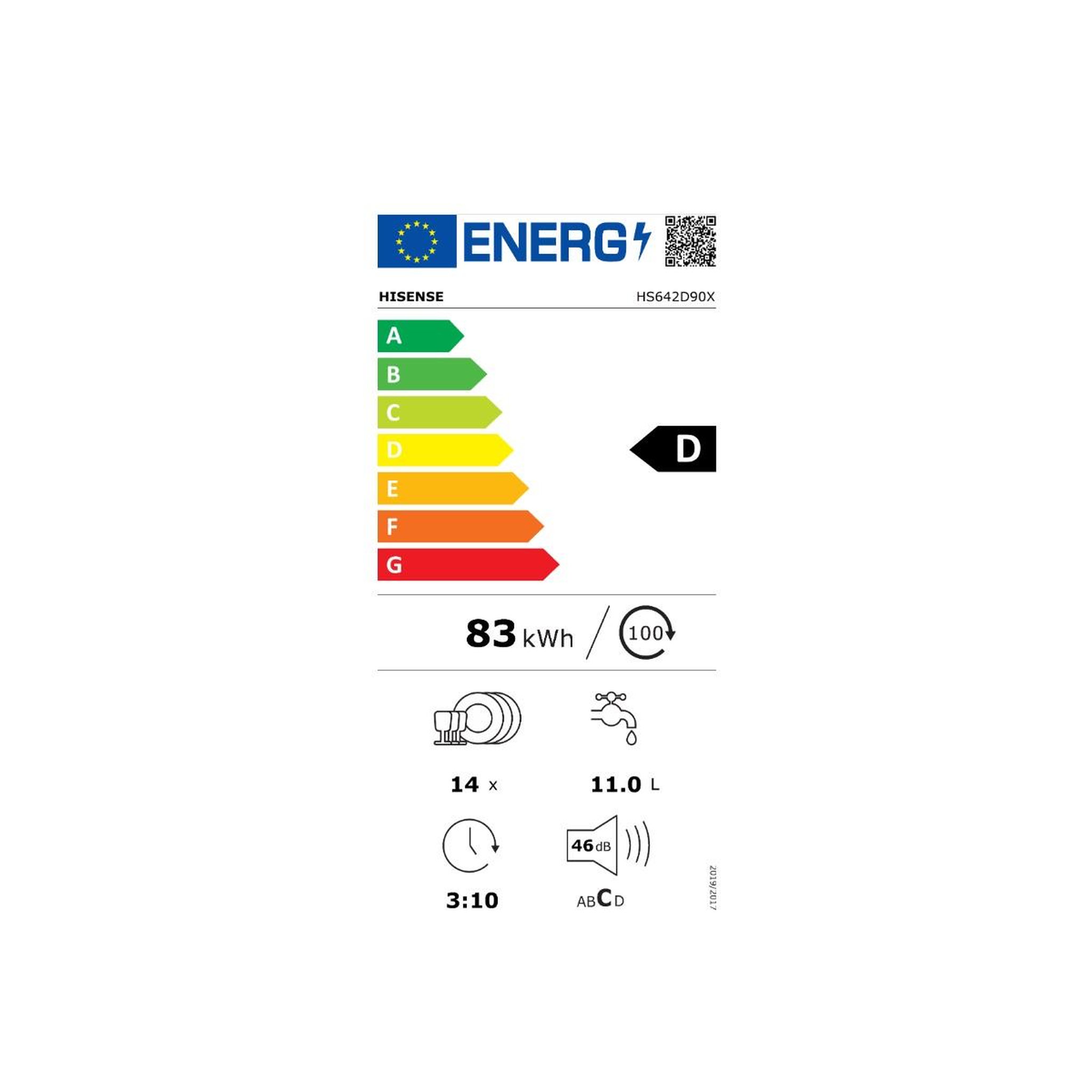 Voir la diapositive 2 : Hisense Lave-vaisselle 60cm 14 couverts 46db inox - hs642d90x