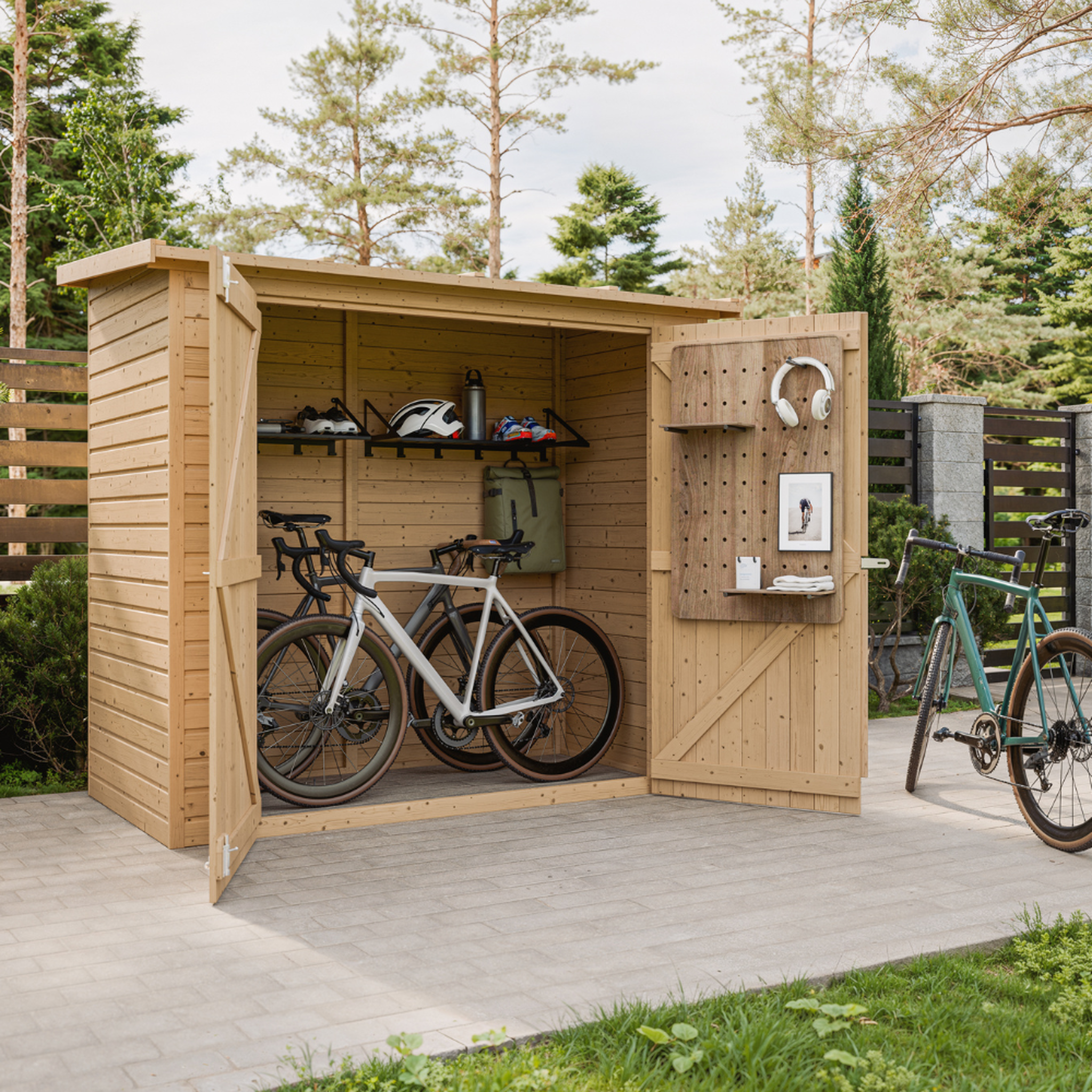 Voir la diapositive 4 : TIMBELA Abri à outils en bois naturel - stockage extérieur sans fenêtres h194x123x223 cm/2,1 m² m348