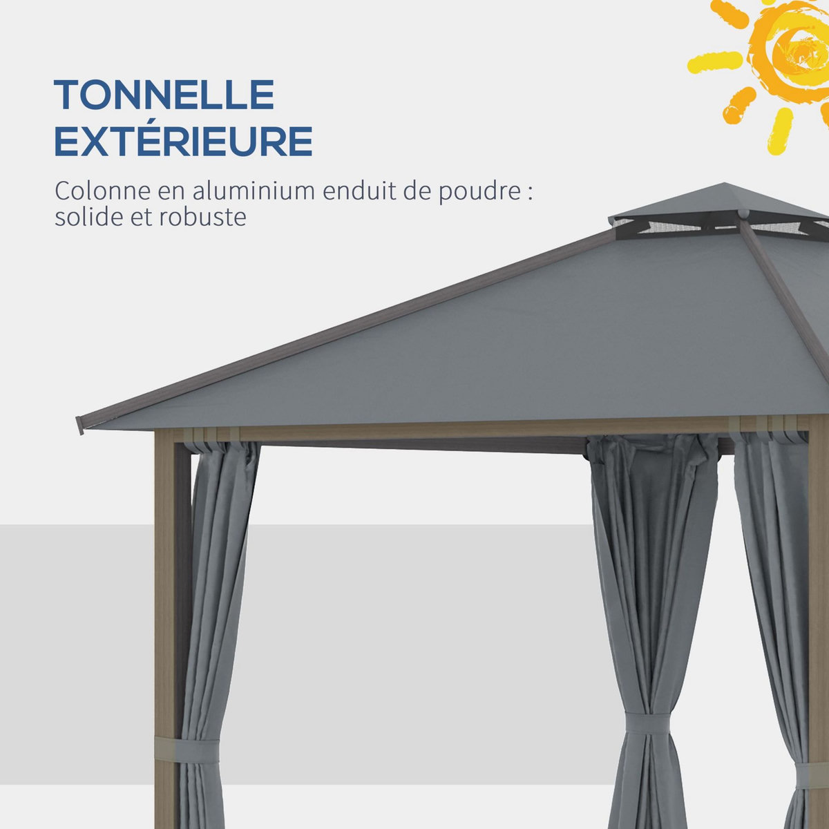 OUTSUNNY Pavillon de jardin style contemporain - barnum avec rideaux - dim. 2,96L x 2,96l x 2,8H m - alu. polyester gris