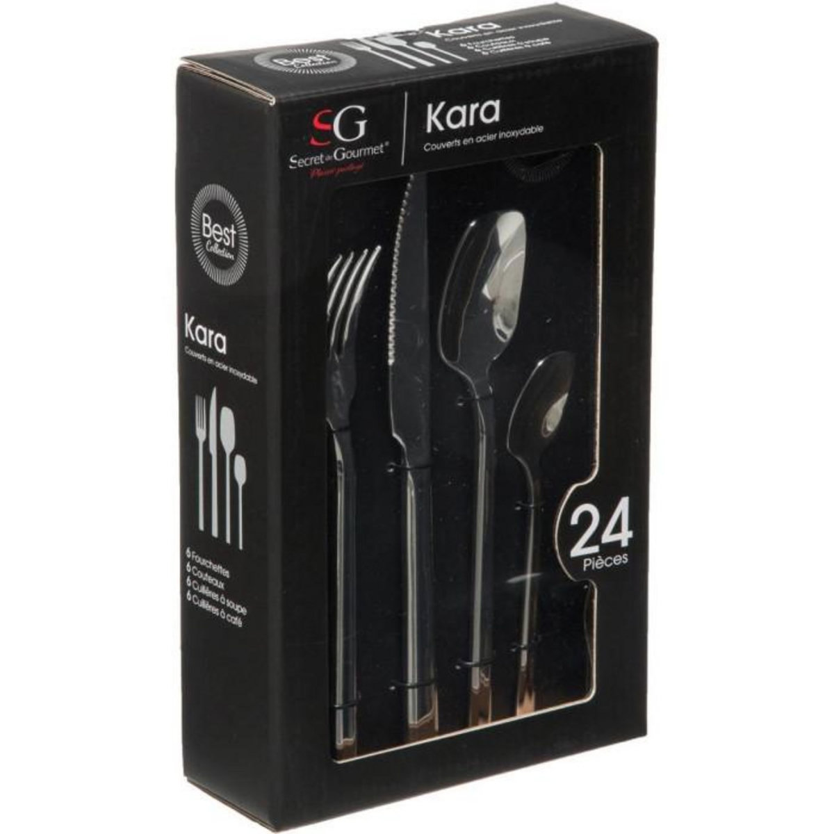 SECRET DE GOURMET Ménagère Kara en Acier inoxydable - 24 pièces - Argent